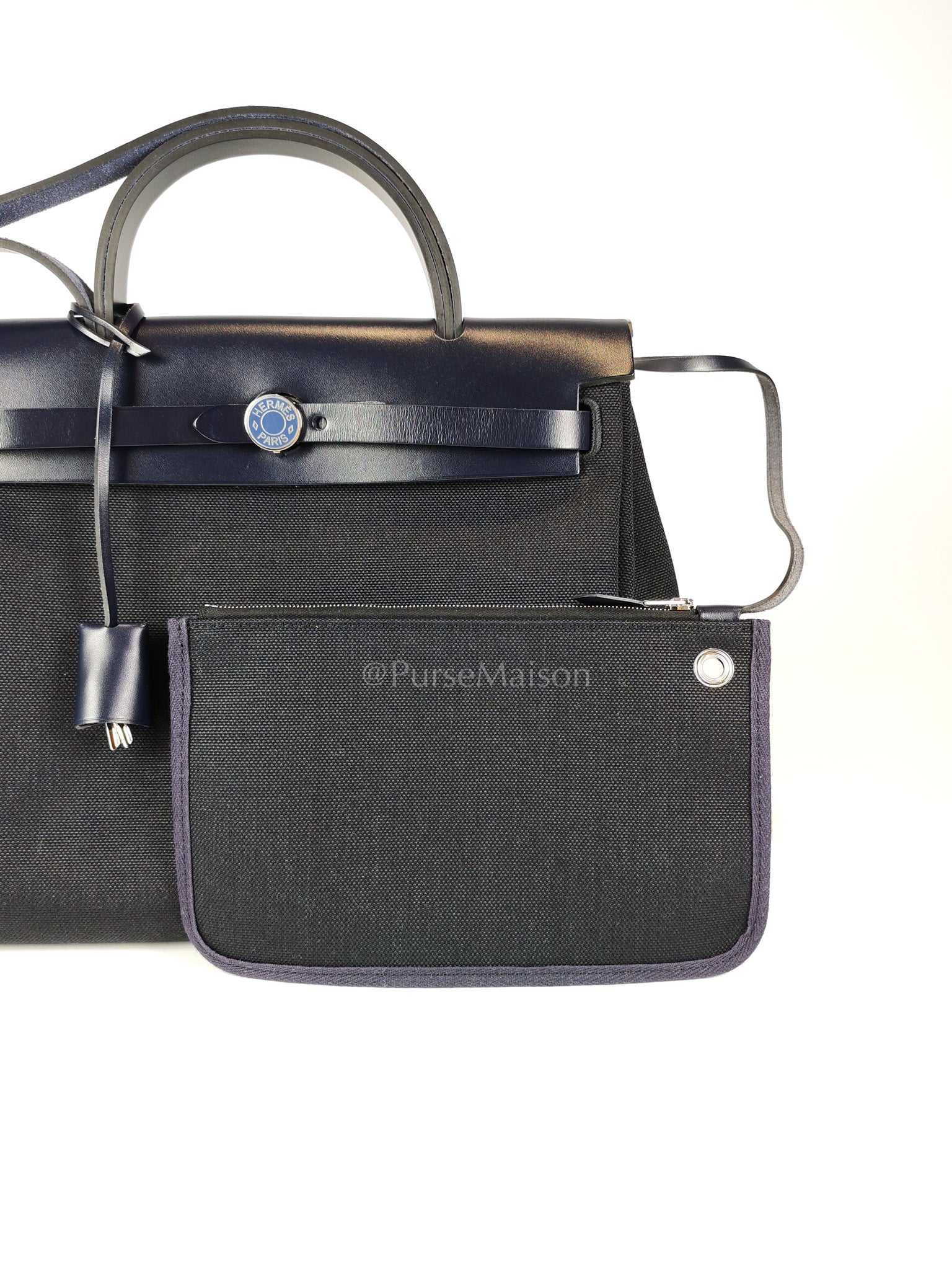 Herbag 31 Military Canvas/Hunter Cowhide in Black/Blue Indigo and Palladium Hardware Stamp B (2023) | Purse Maison Luxury Bags Shop