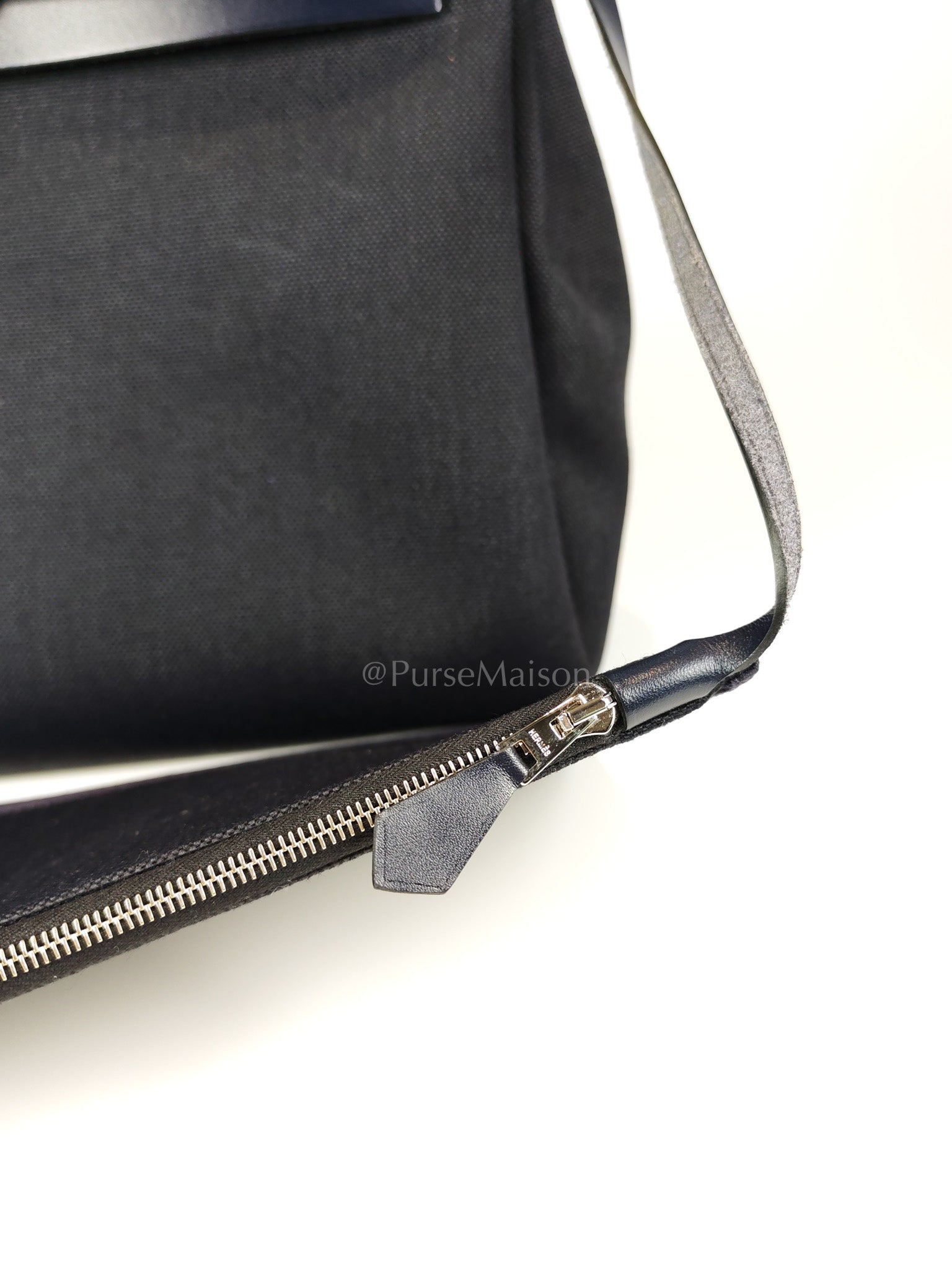 Herbag 31 Military Canvas/Hunter Cowhide in Black/Blue Indigo and Palladium Hardware Stamp B (2023) | Purse Maison Luxury Bags Shop