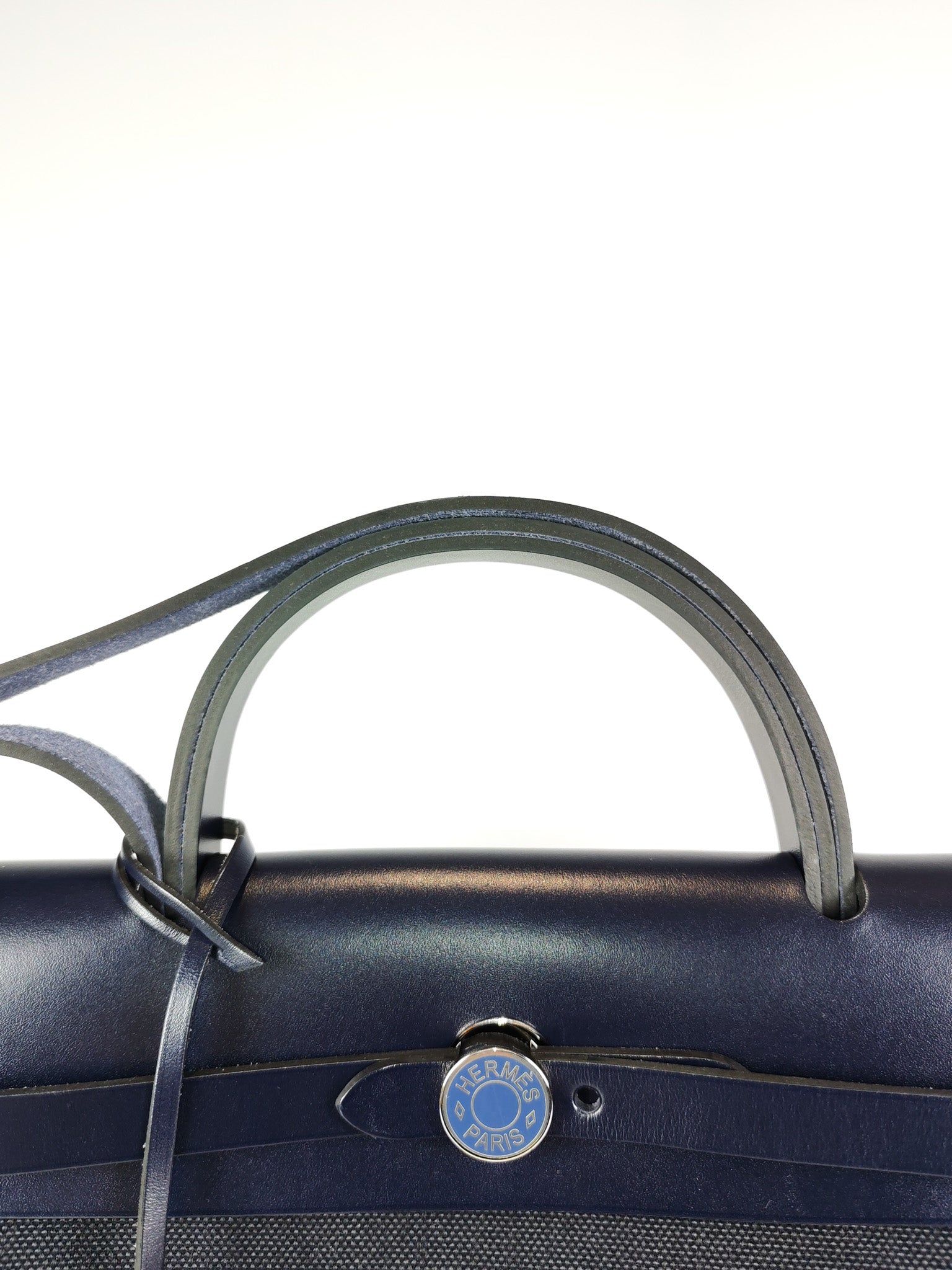 Herbag 31 Military Canvas/Hunter Cowhide in Black/Blue Indigo and Palladium Hardware Stamp B (2023) | Purse Maison Luxury Bags Shop