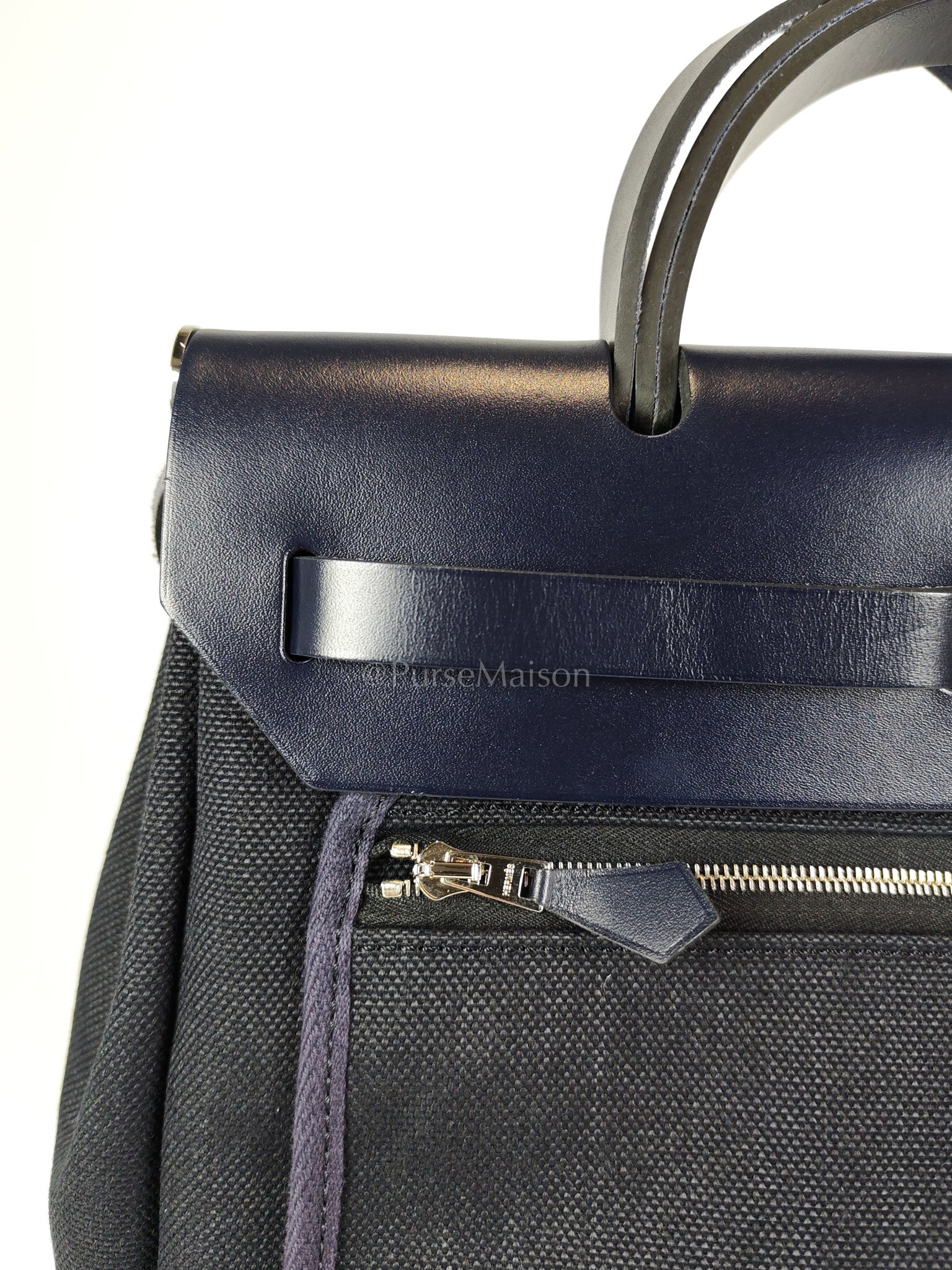 Herbag 31 Military Canvas/Hunter Cowhide in Black/Blue Indigo and Palladium Hardware Stamp B (2023) | Purse Maison Luxury Bags Shop