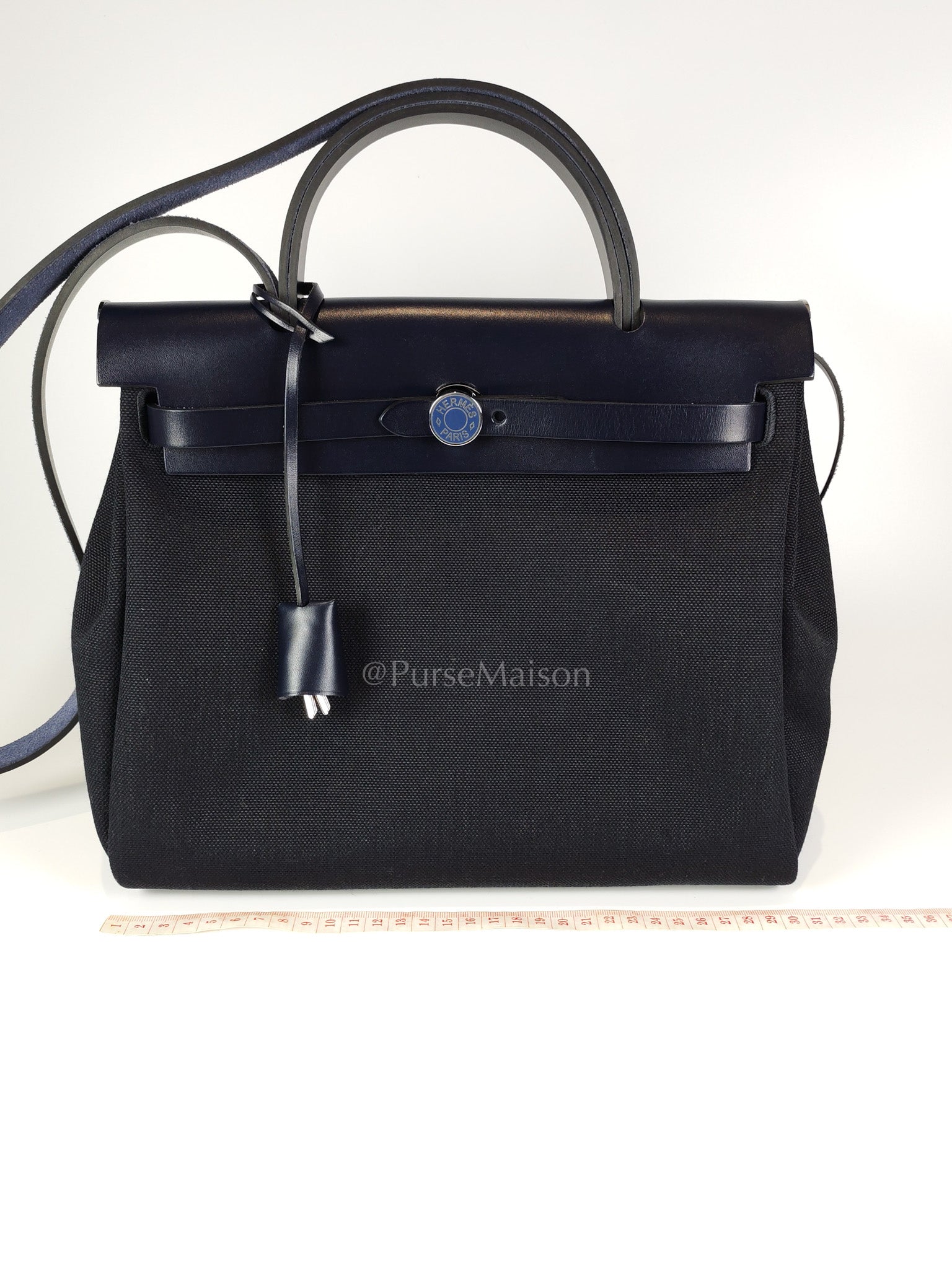 Herbag 31 Military Canvas/Hunter Cowhide in Black/Blue Indigo and Palladium Hardware Stamp B (2023) | Purse Maison Luxury Bags Shop