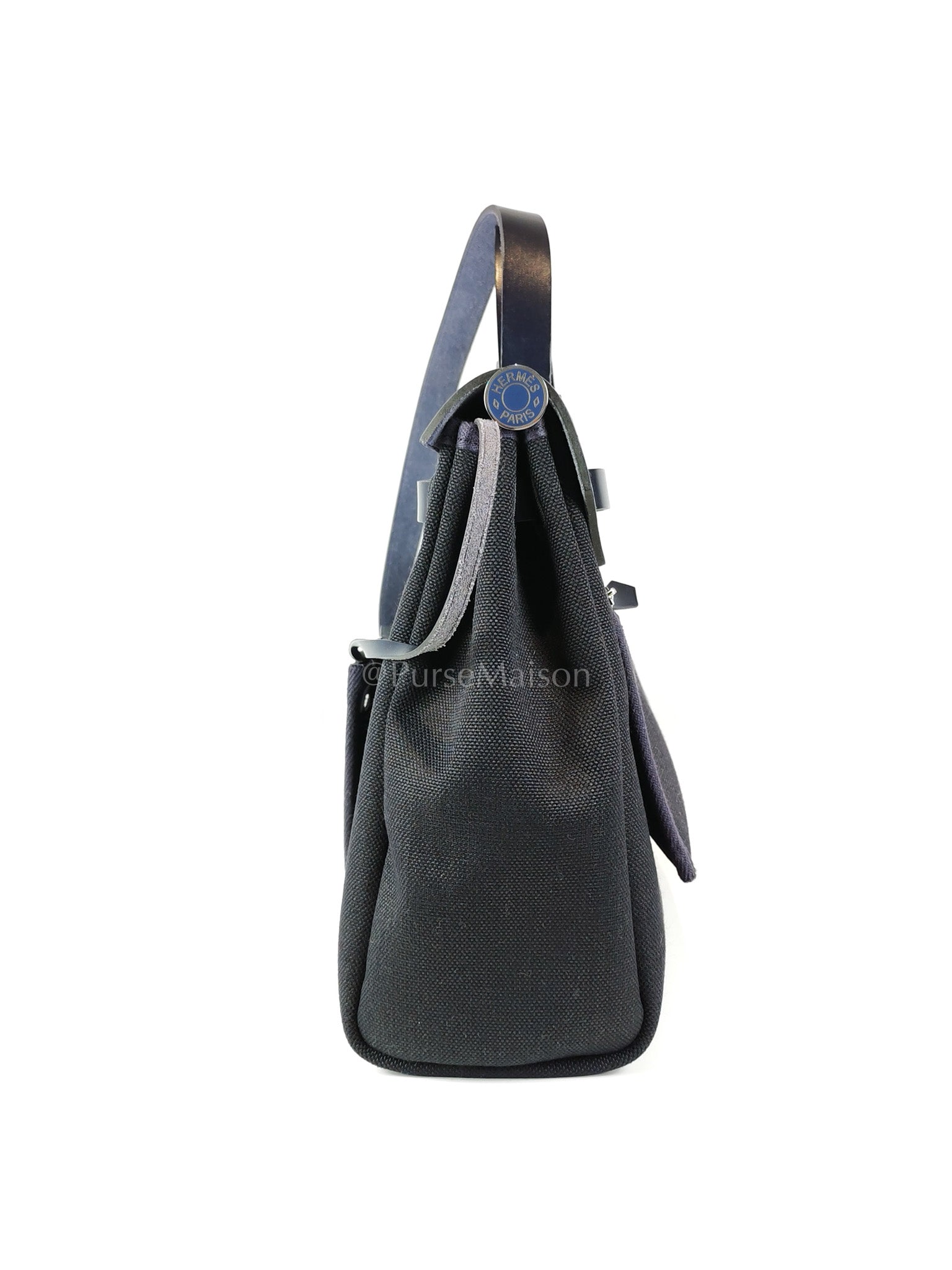 Herbag 31 Military Canvas/Hunter Cowhide in Black/Blue Indigo and Palladium Hardware Stamp B (2023) | Purse Maison Luxury Bags Shop