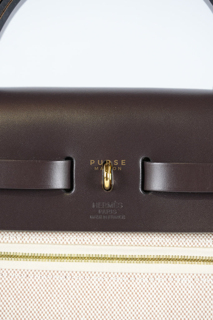 Herbag 31 Zip in Ebene/Ecru/Beige Vache Hunter Criss Viking and Gold Hardware Stamp B (2023) | Purse Maison Luxury Bags Shop