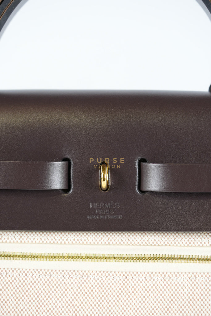 Herbag 31 Zip in Ebene/Ecru/Beige Vache Hunter Criss Viking and Gold Hardware Stamp B (2023) | Purse Maison Luxury Bags Shop