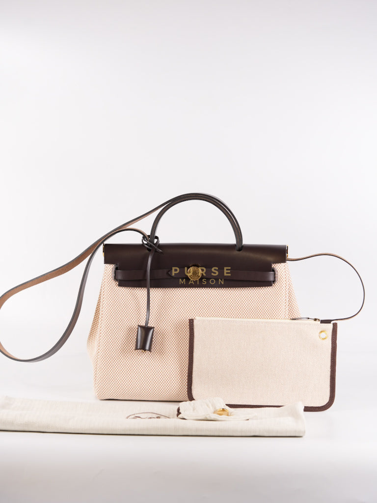 Herbag 31 Zip in Ebene/Ecru/Beige Vache Hunter Criss Viking and Gold Hardware Stamp B (2023) | Purse Maison Luxury Bags Shop