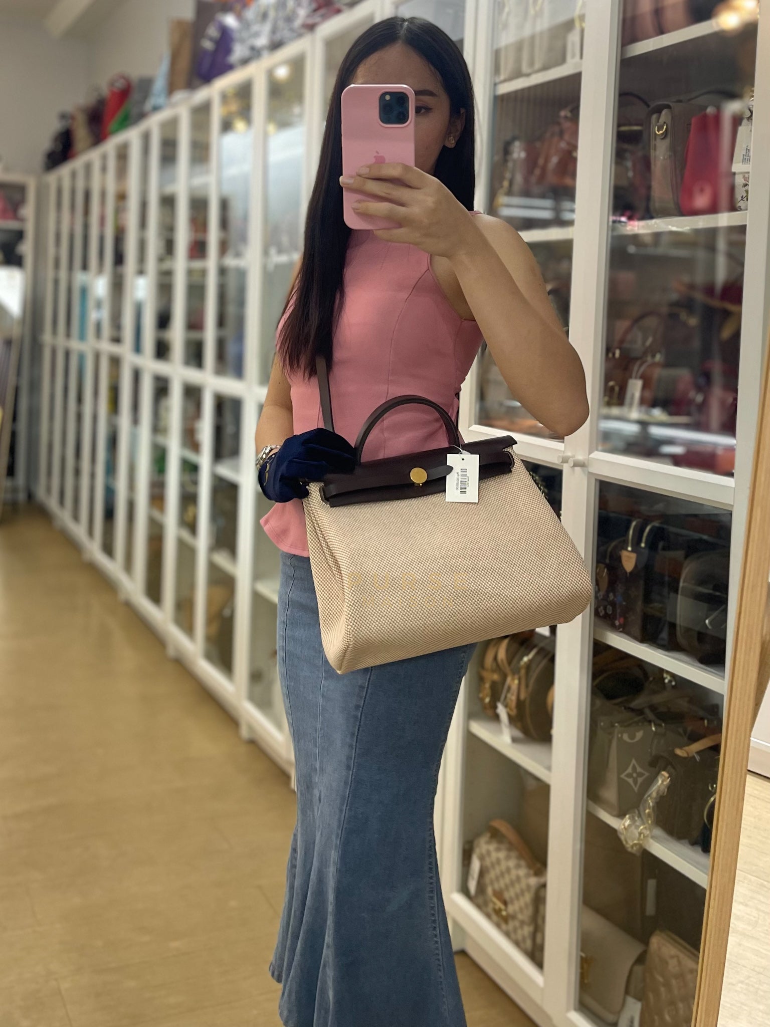 Herbag 31 Zip in Ebene/Ecru/Beige Vache Hunter Criss Viking and Gold Hardware Stamp B (2023) | Purse Maison Luxury Bags Shop