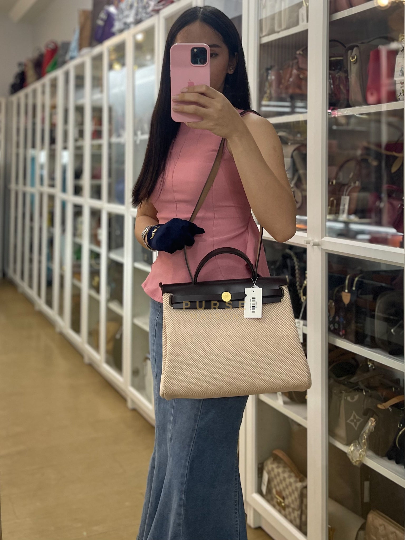 Herbag 31 Zip in Ebene/Ecru/Beige Vache Hunter Criss Viking and Gold Hardware Stamp B (2023) | Purse Maison Luxury Bags Shop