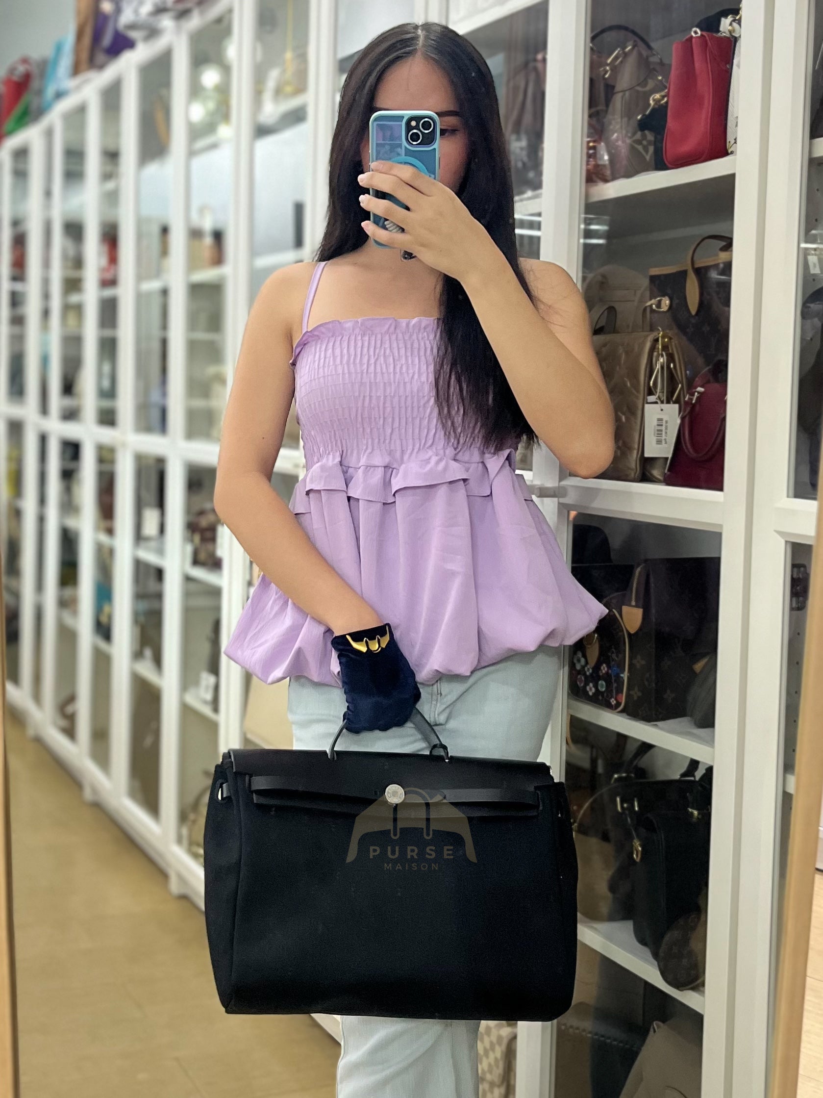 Herbag Messenger 39 in Black Military Toile Vache Hunter & Palladium Hardware Stamp K(2025) | Purse Maison Luxury Bags Shop