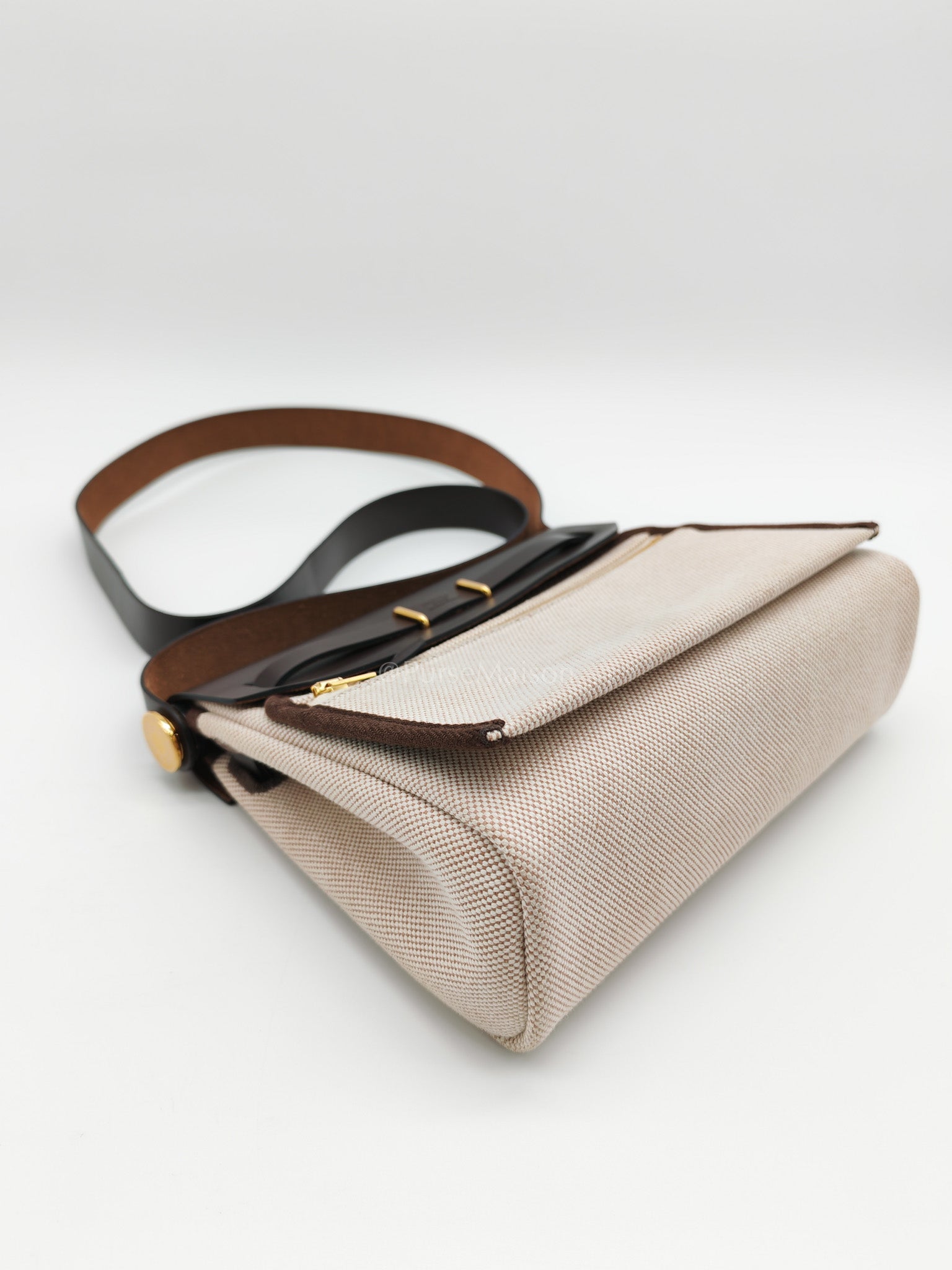 Herbag Mini in Military Toile Canvas & Ebene Leather Gold Hardware Stamp W(2024) | Purse Maison Luxury Bags Shop