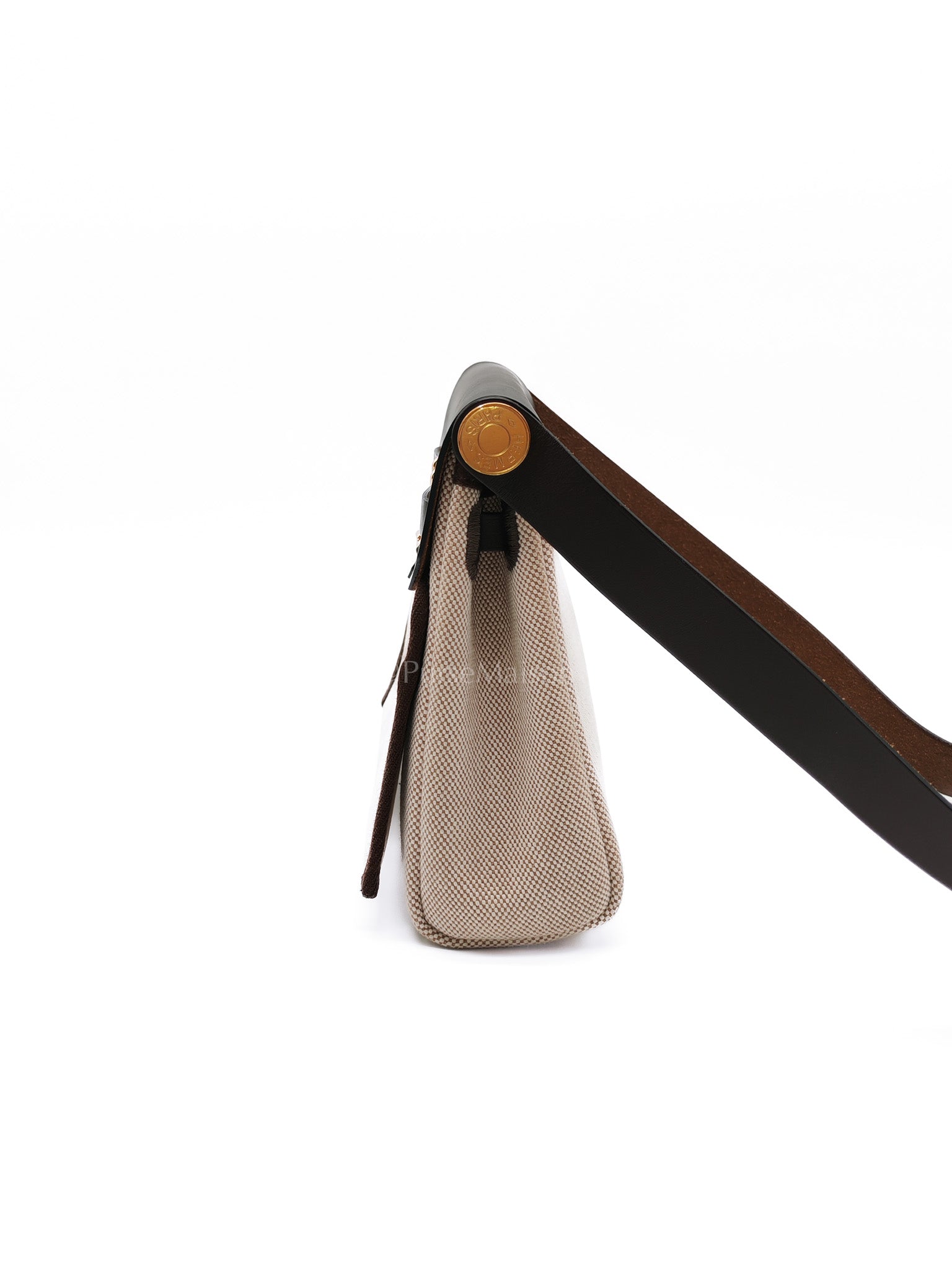 Herbag Mini in Military Toile Canvas & Ebene Leather Gold Hardware Stamp W(2024) | Purse Maison Luxury Bags Shop