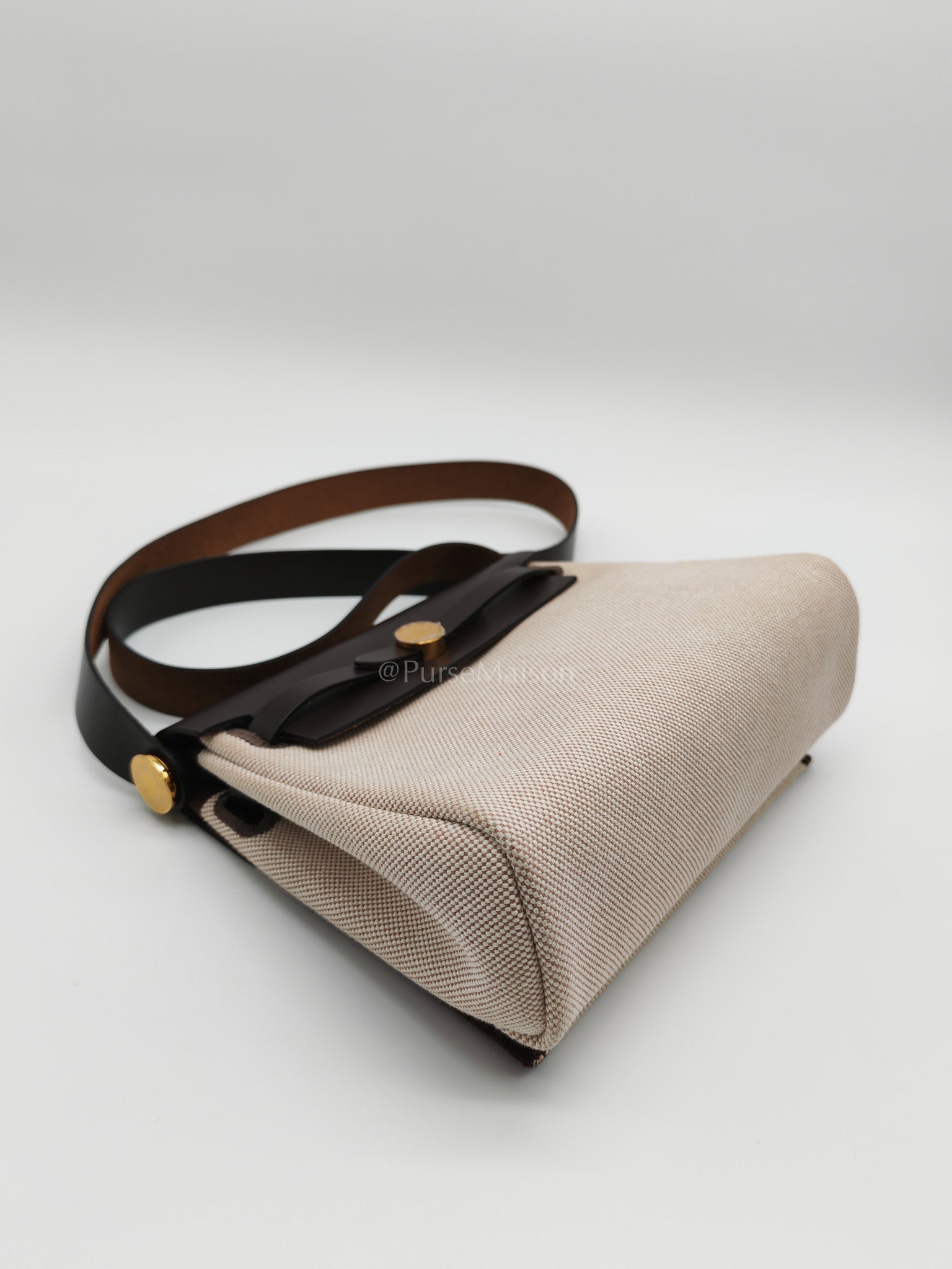 Herbag Mini in Military Toile Canvas & Ebene Leather Gold Hardware Stamp W(2024) | Purse Maison Luxury Bags Shop