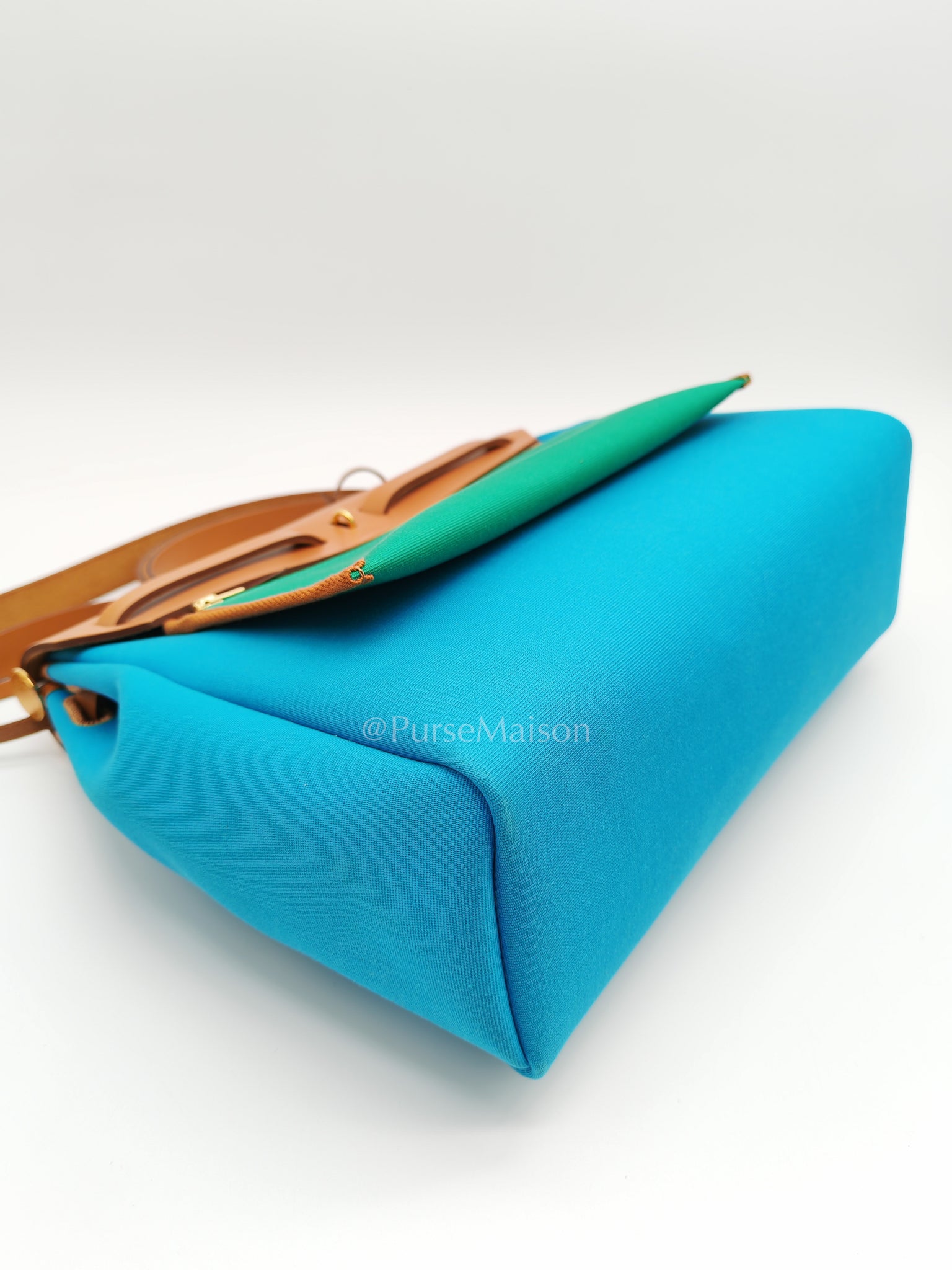 Herbag Zip 31 Bleu Azteque Menthe Tan Vache Hunter Toile Leather and Gold Hardware Stamp U (2022) | Purse Maison Luxury Bags Shop