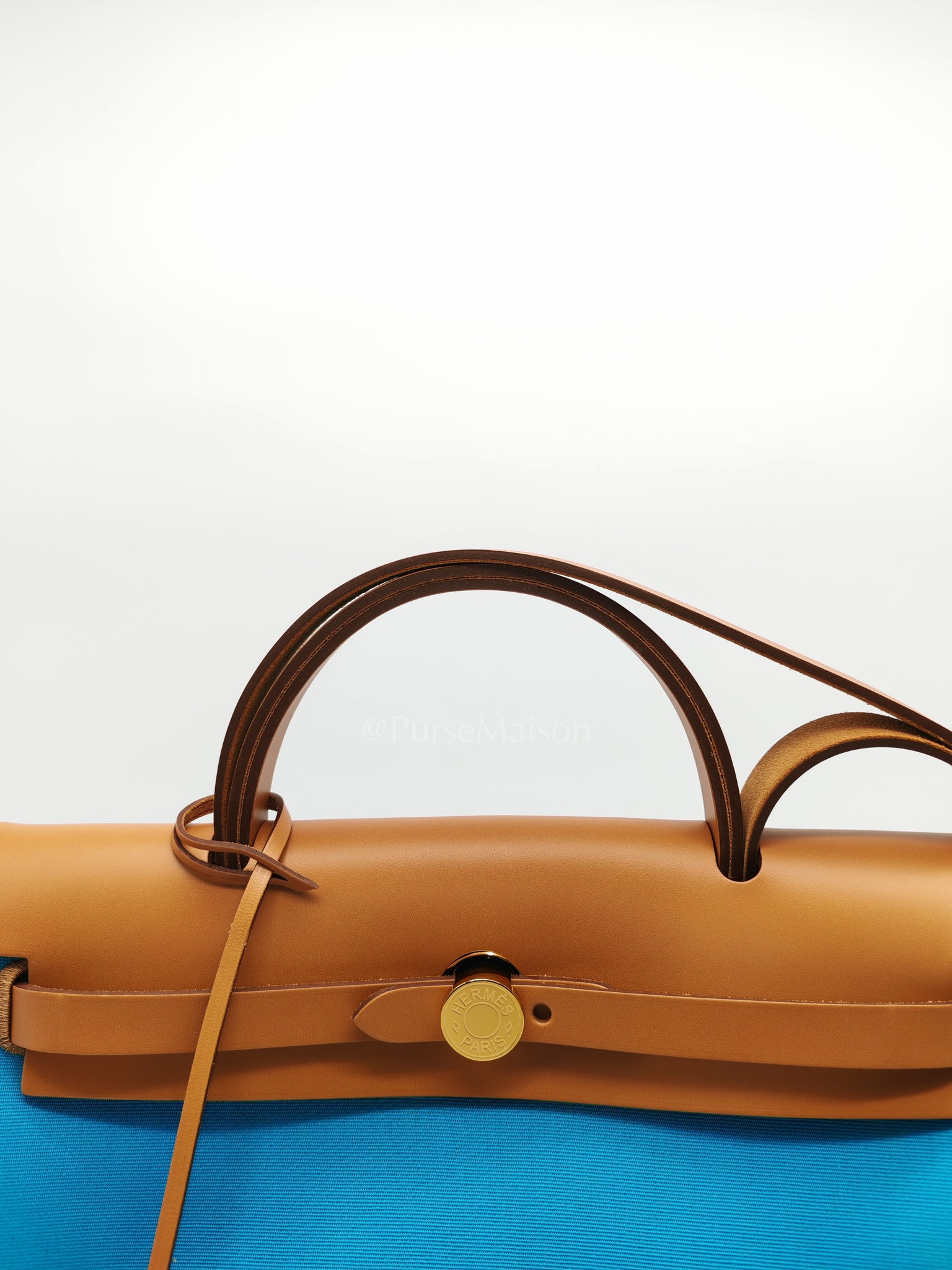 Herbag Zip 31 Bleu Azteque Menthe Tan Vache Hunter Toile Leather and Gold Hardware Stamp U (2022) | Purse Maison Luxury Bags Shop