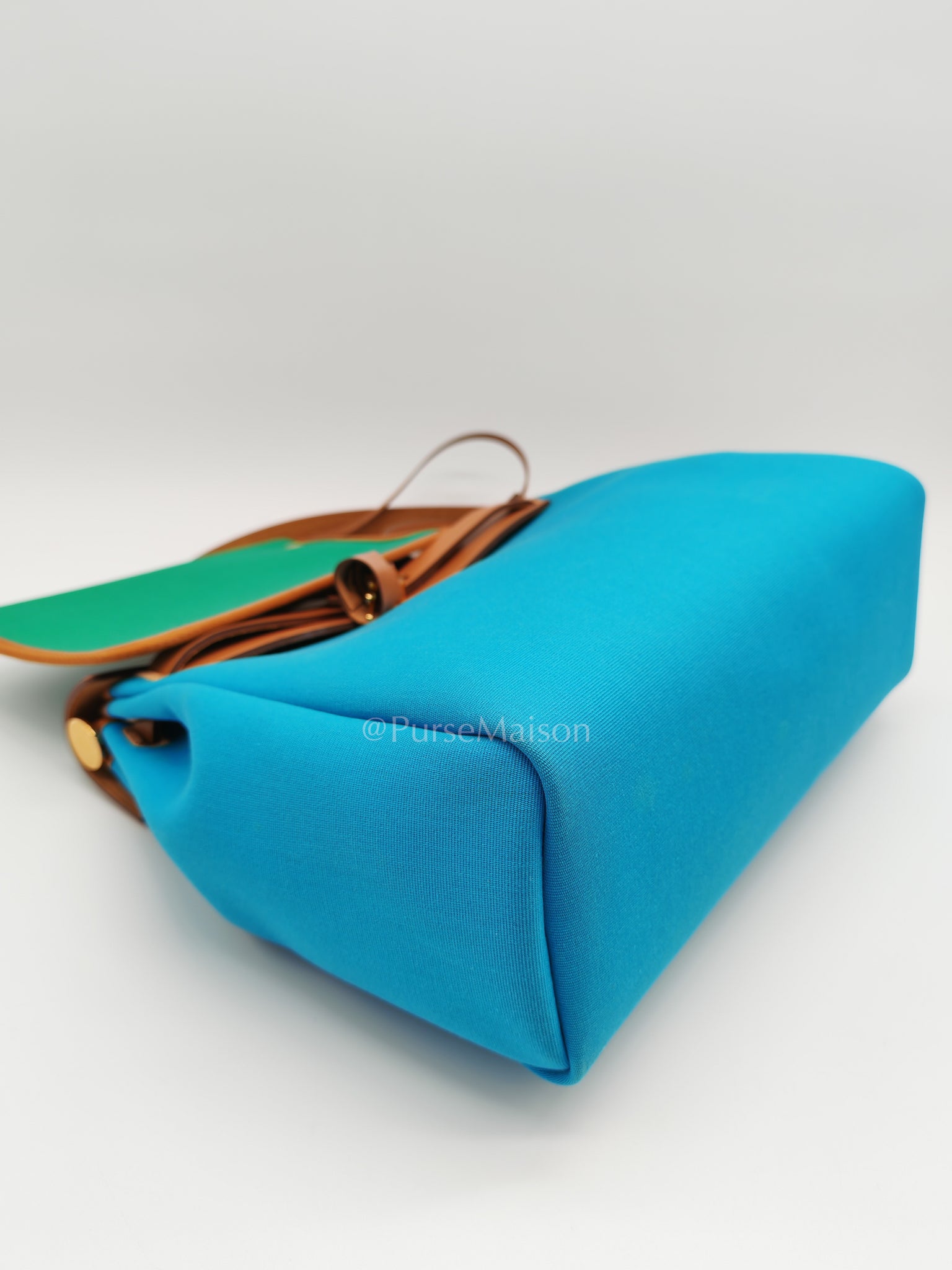 Herbag Zip 31 Bleu Azteque Menthe Tan Vache Hunter Toile Leather and Gold Hardware Stamp U (2022) | Purse Maison Luxury Bags Shop