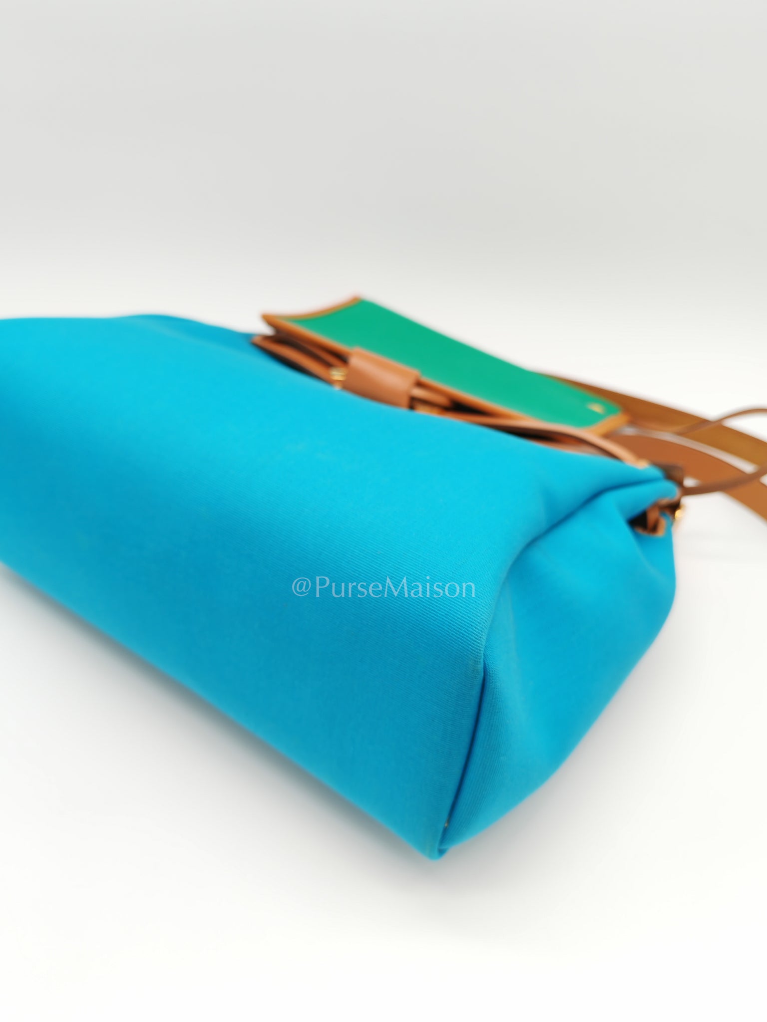 Herbag Zip 31 Bleu Azteque Menthe Tan Vache Hunter Toile Leather and Gold Hardware Stamp U (2022) | Purse Maison Luxury Bags Shop