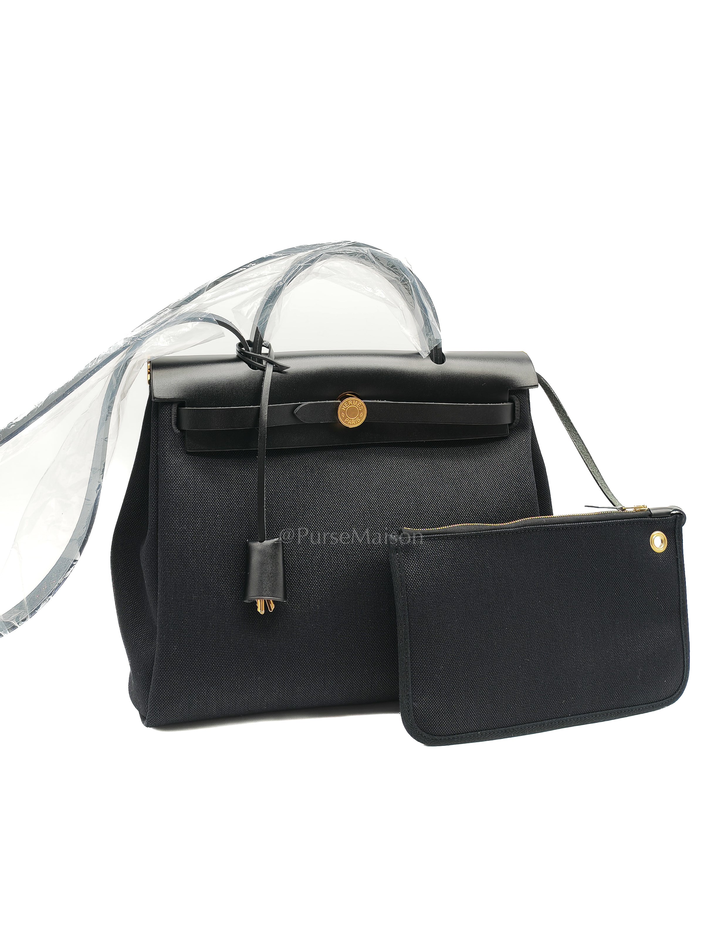 Herbag Zip 31 in Black Military Toile Vache Hunter and Gold Hardware Stamp K(2025) | Purse Maison Luxury Bags Shop