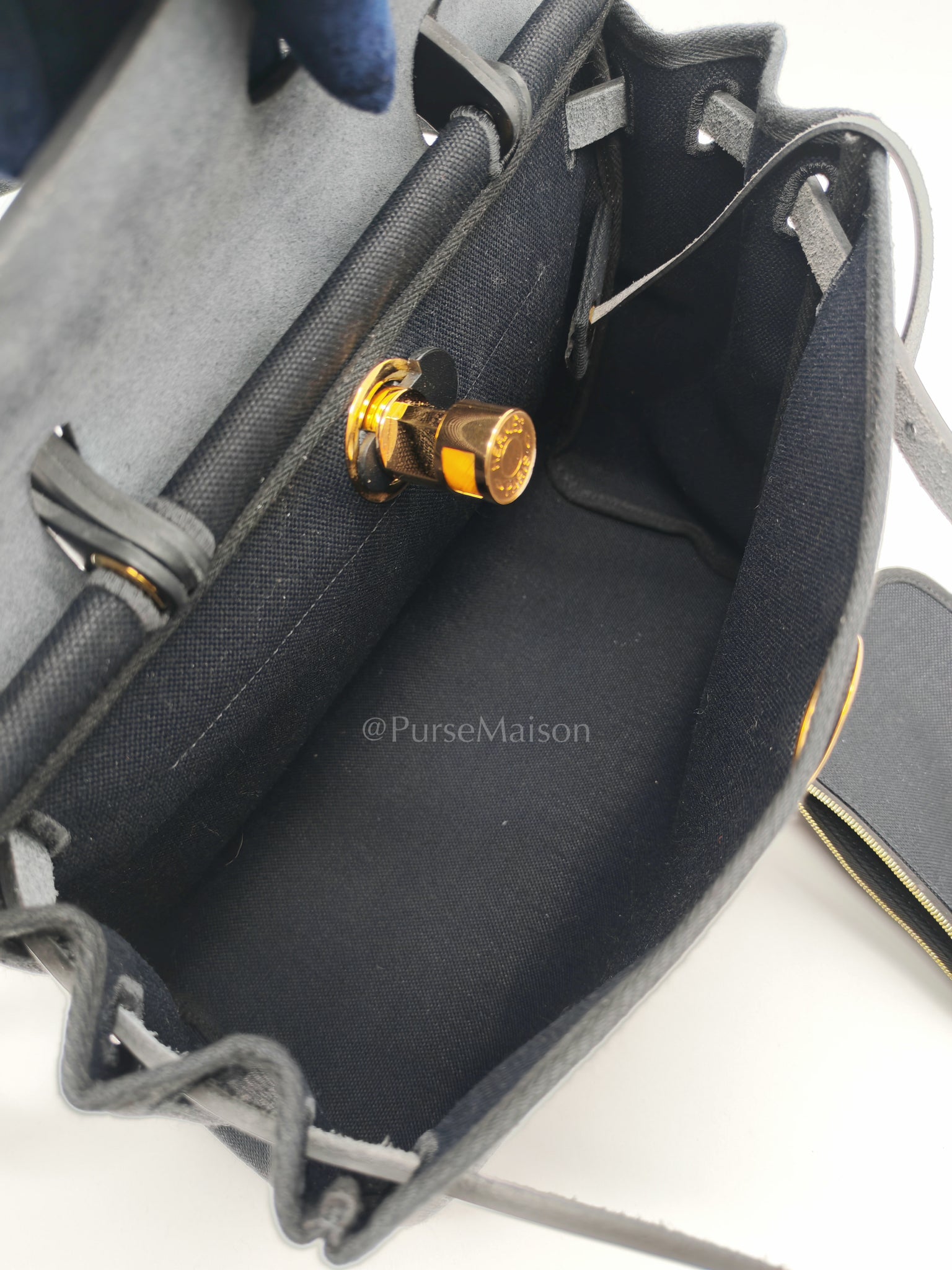Herbag Zip 31 in Black Military Toile Vache Hunter and Gold Hardware Stamp U (2022) | Purse Maison Luxury Bags Shop