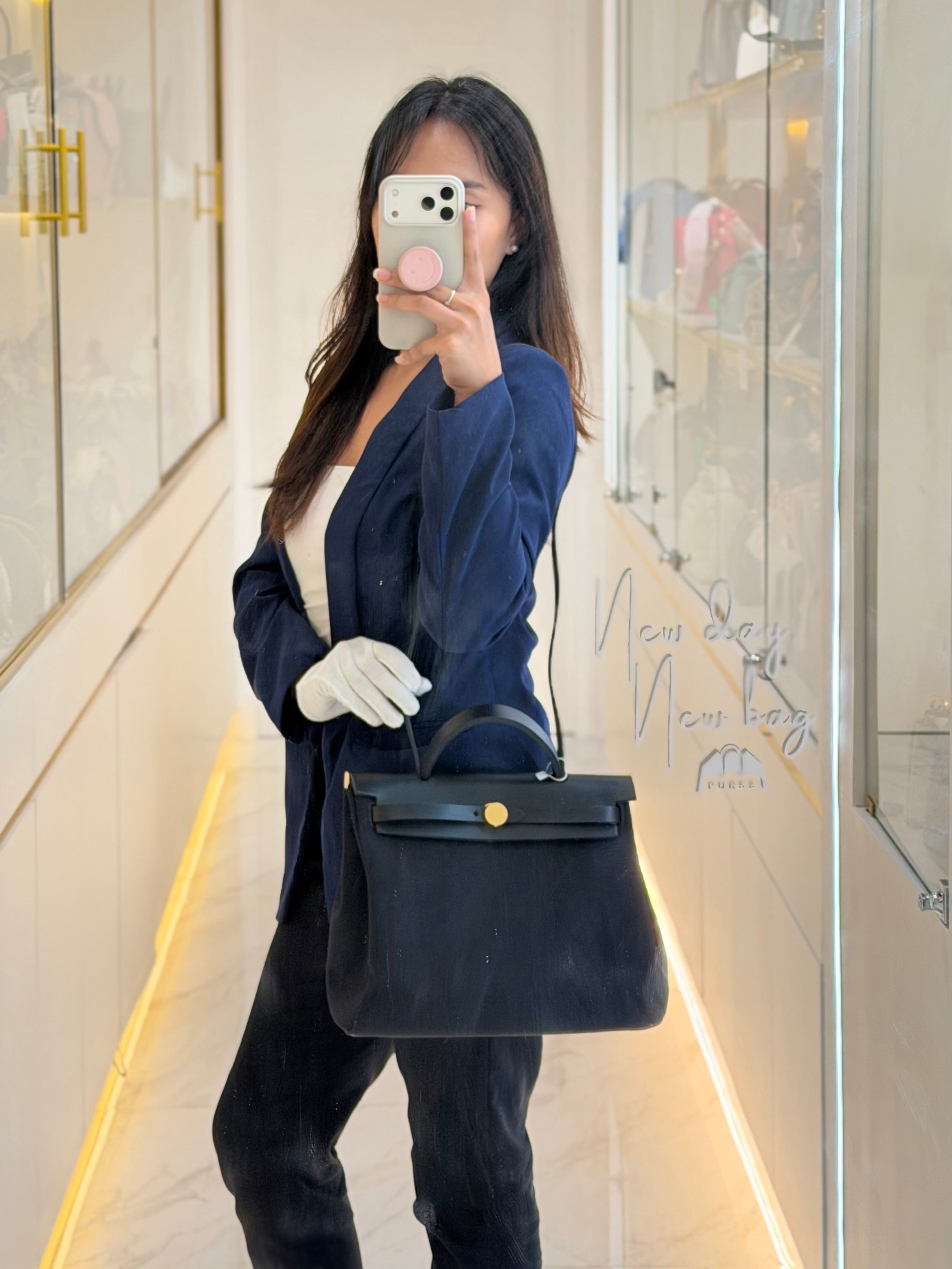 Herbag Zip 31 in Black Military Toile Vache Hunter and Gold Hardware Stamp U (2022) | Purse Maison Luxury Bags Shop