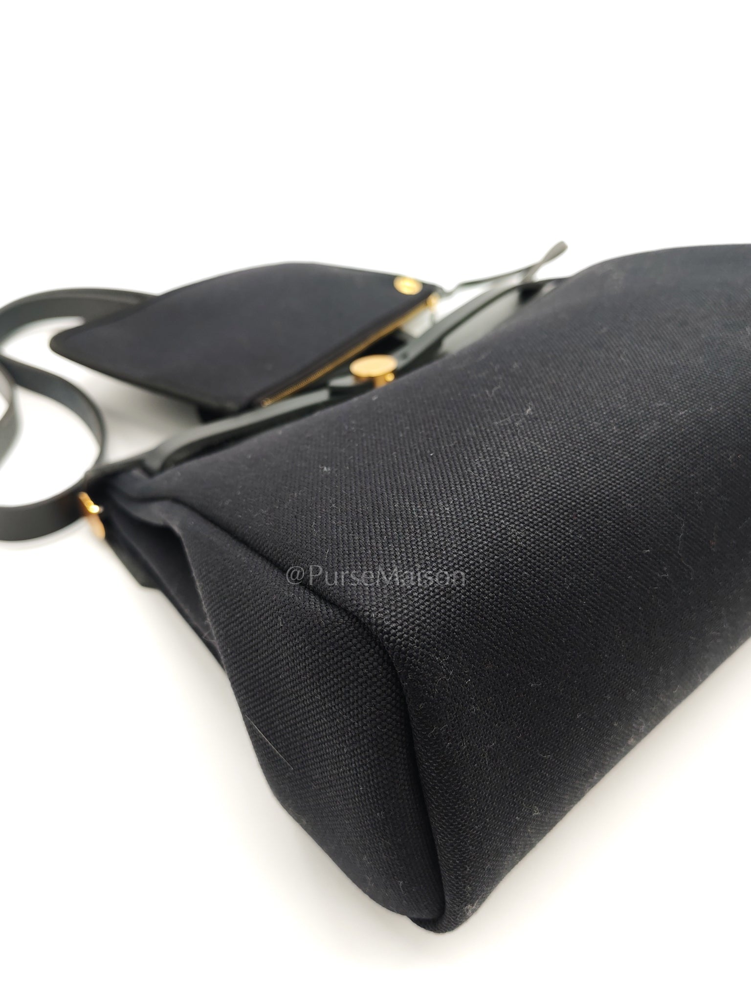 Herbag Zip 31 in Black Military Toile Vache Hunter and Gold Hardware Stamp U (2022) | Purse Maison Luxury Bags Shop