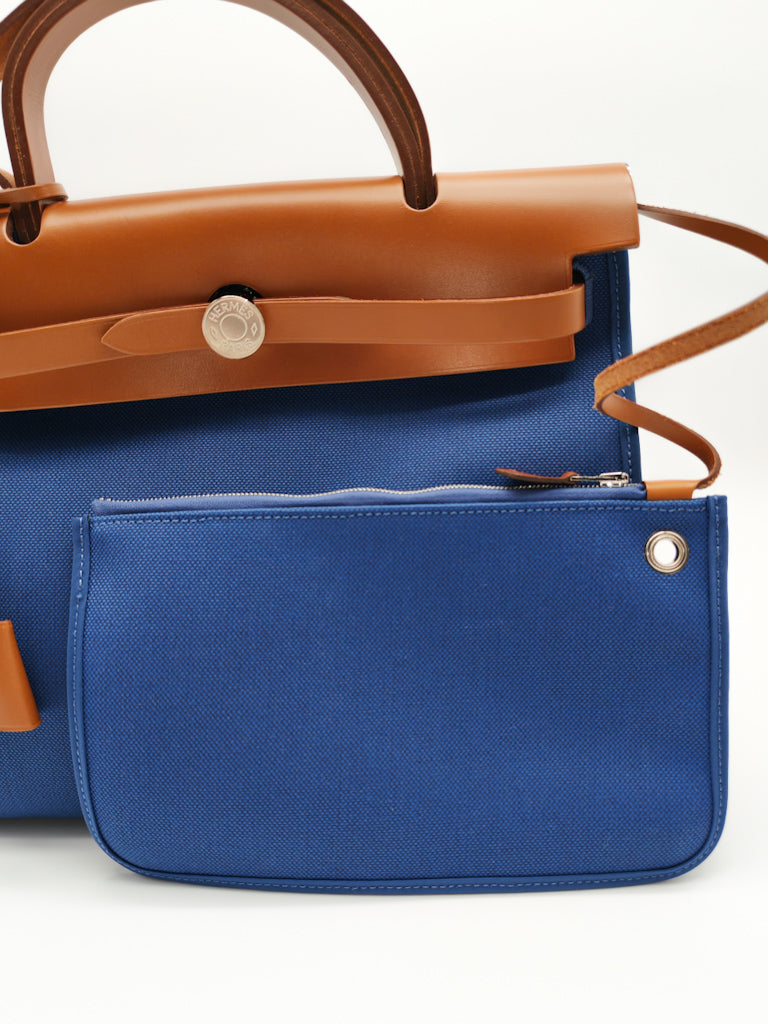 Herbag Zip 31 in Blue Canvas Palladium Hardware Stamp C(2018) | Purse Maison Luxury Bags Shop