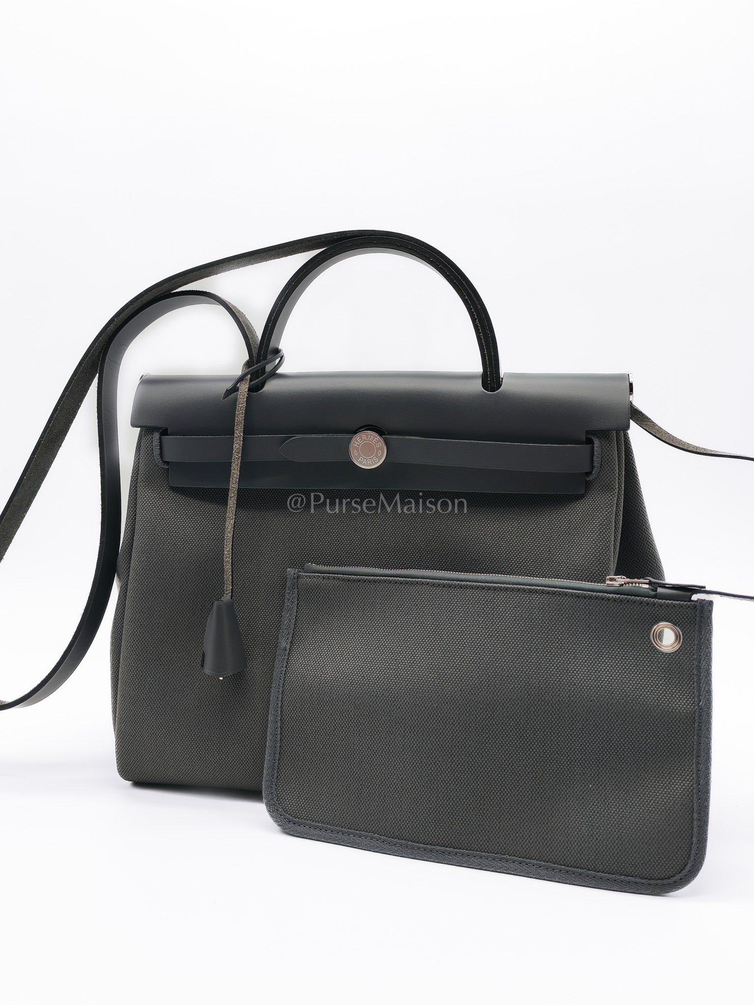 Herbag Zip 31 in Grey Canvas Palladium Hardware Stamp K(2025) | Purse Maison Luxury Bags Shop
