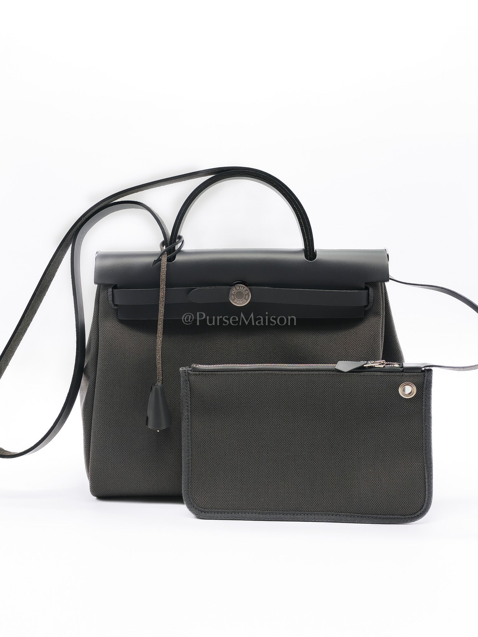 Herbag Zip 31 in Grey Canvas Palladium Hardware Stamp K(2025) | Purse Maison Luxury Bags Shop
