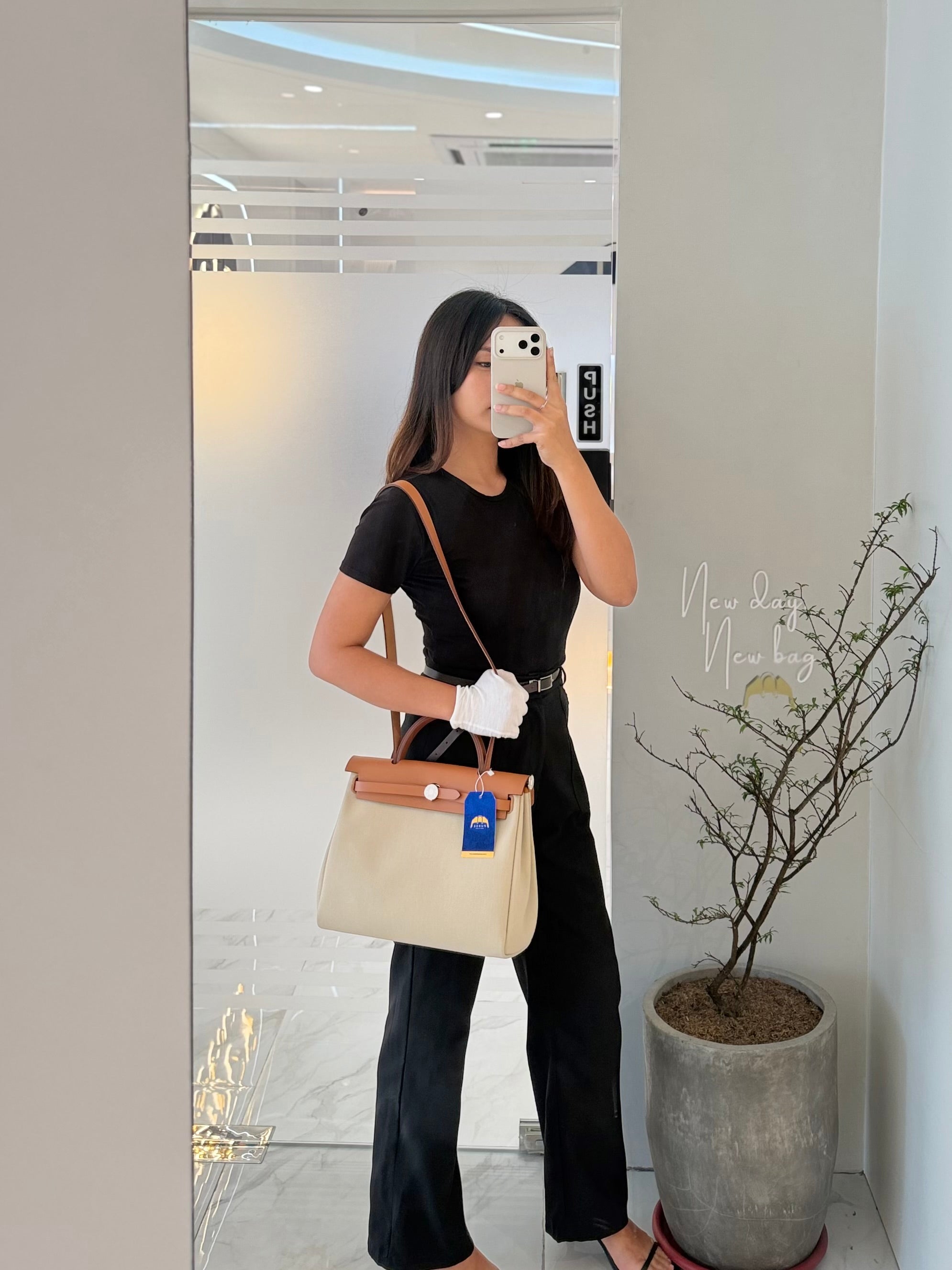 Herbag Zip 31 in Natural Vache and Beton Toile Canvas Palladium Hardware Stamp W(2024) | Purse Maison Luxury Bags Shop