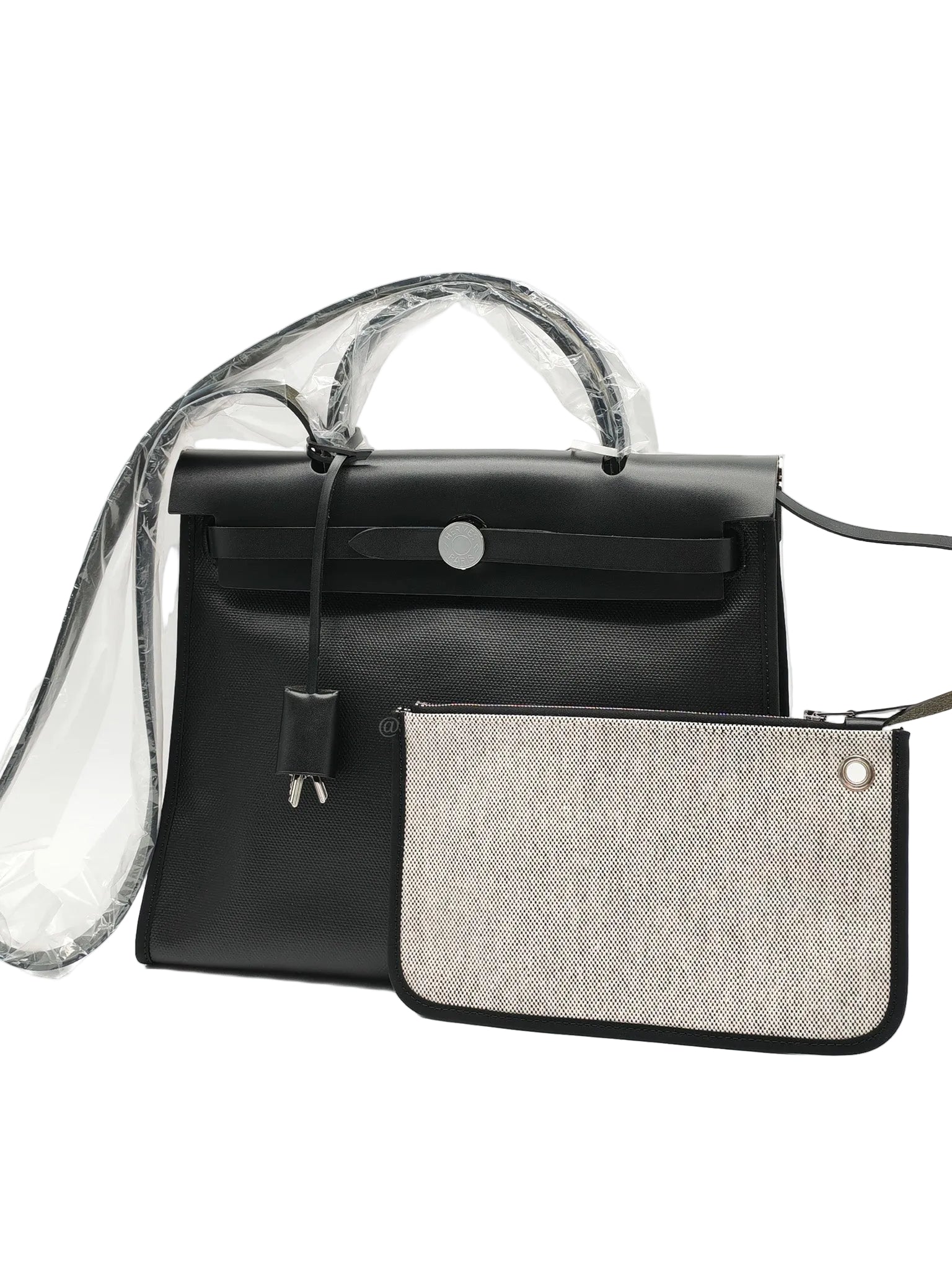 Herbag Zip 31 in Noir/Black Ecru Toile H Berline Vache Hunter Palladium Hardware Stamp K(2025) | Purse Maison Luxury Bags Shop