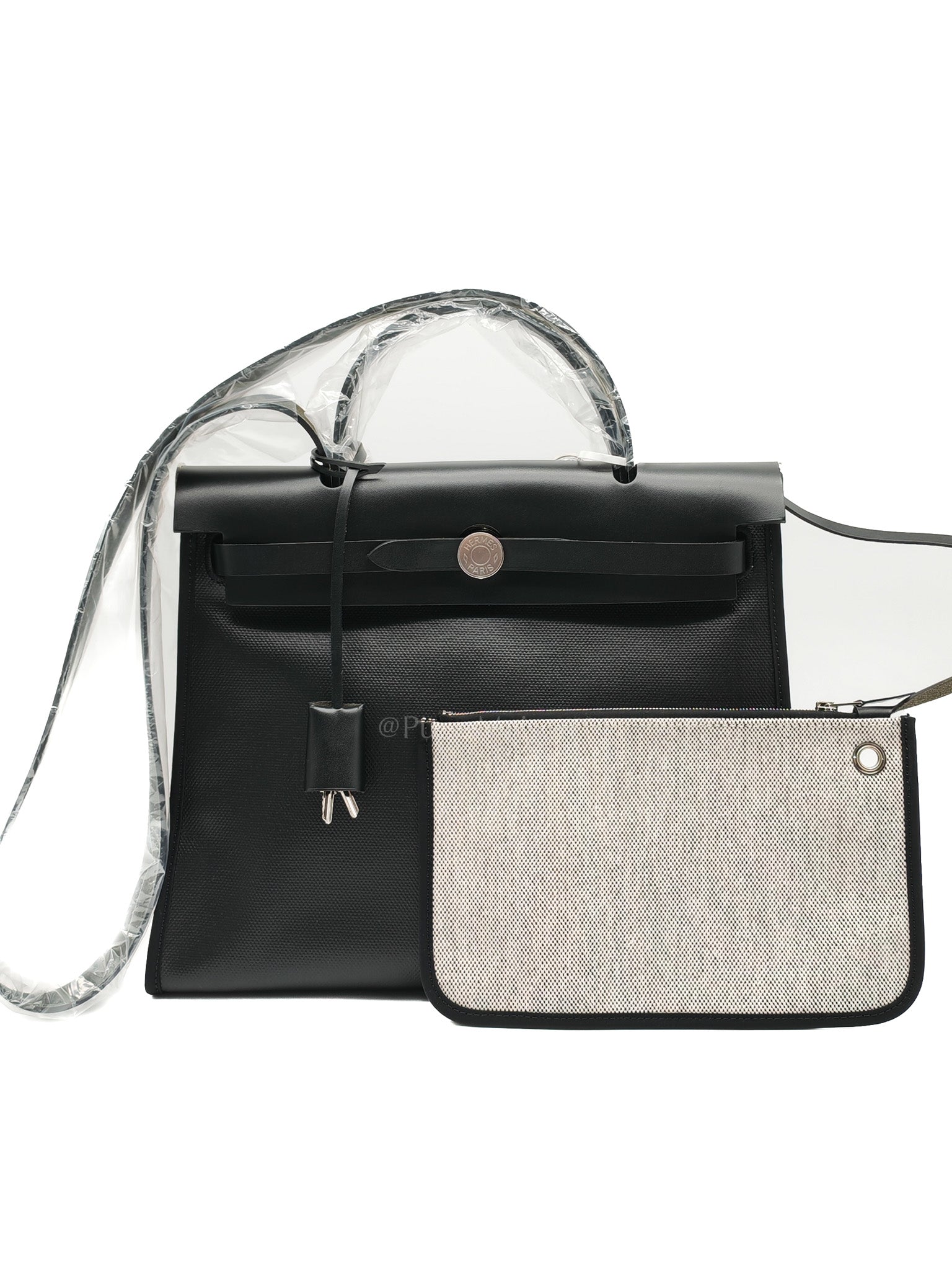Herbag Zip 31 in Noir/Black Ecru Toile H Berline Vache Hunter Palladium Hardware Stamp K(2025) | Purse Maison Luxury Bags Shop