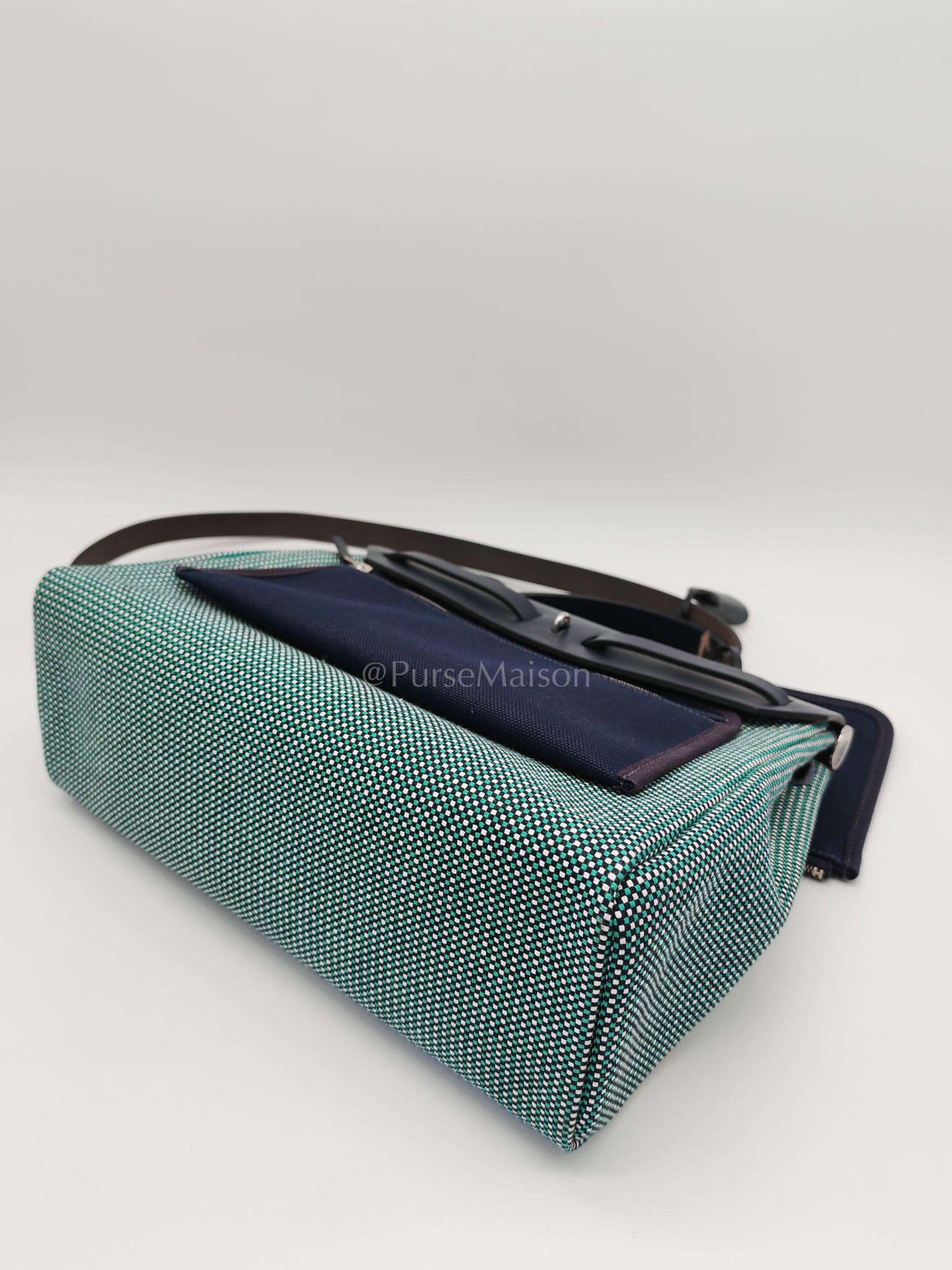 Herbag Zip 31 Quadrille Blue Sapphire/Menthe Criss Viking Canvas in Palladium Hardware Stamp Z (2021) | Purse Maison Luxury Bags Shop