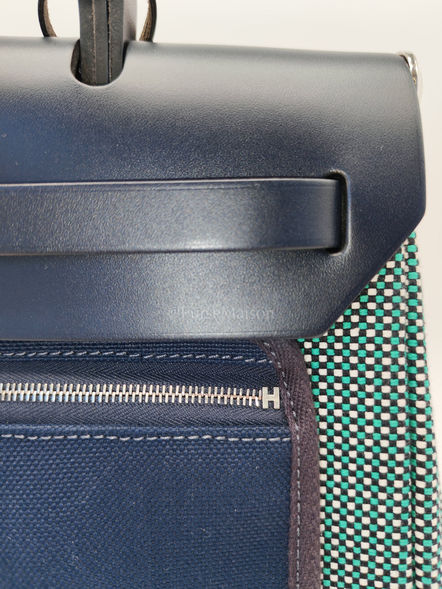 Herbag Zip 31 Quadrille Blue Sapphire/Menthe Criss Viking Canvas in Palladium Hardware Stamp Z (2021) | Purse Maison Luxury Bags Shop