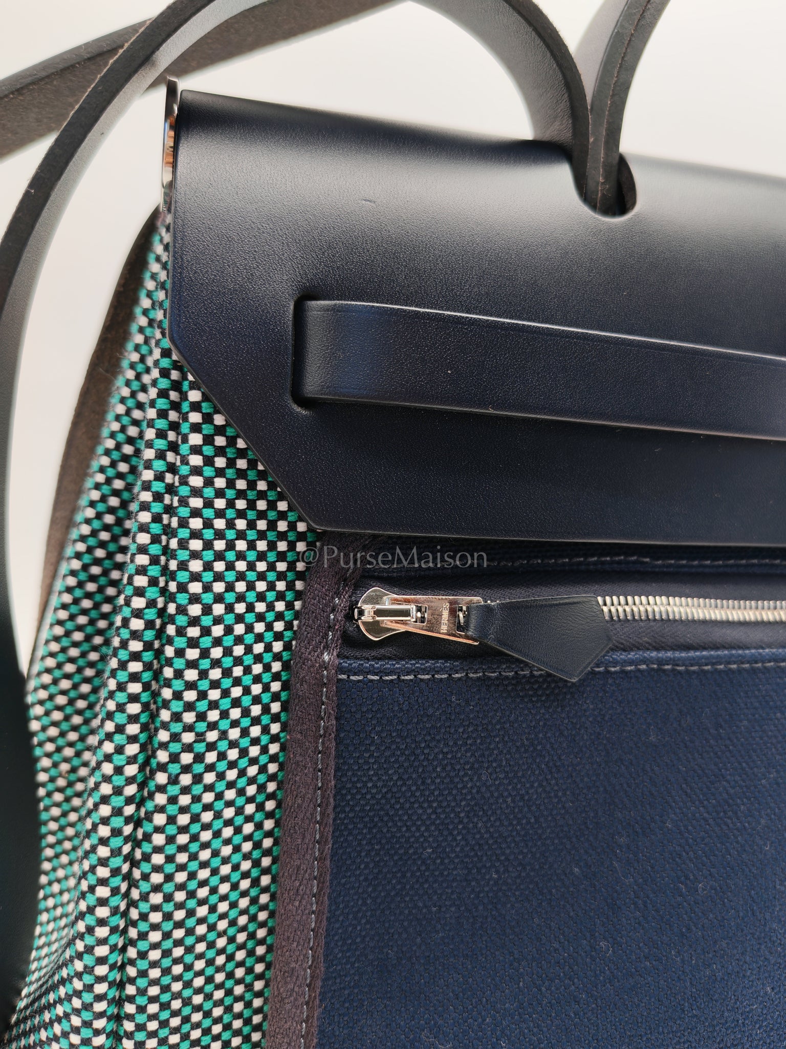 Herbag Zip 31 Quadrille Blue Sapphire/Menthe Criss Viking Canvas in Palladium Hardware Stamp Z (2021) | Purse Maison Luxury Bags Shop