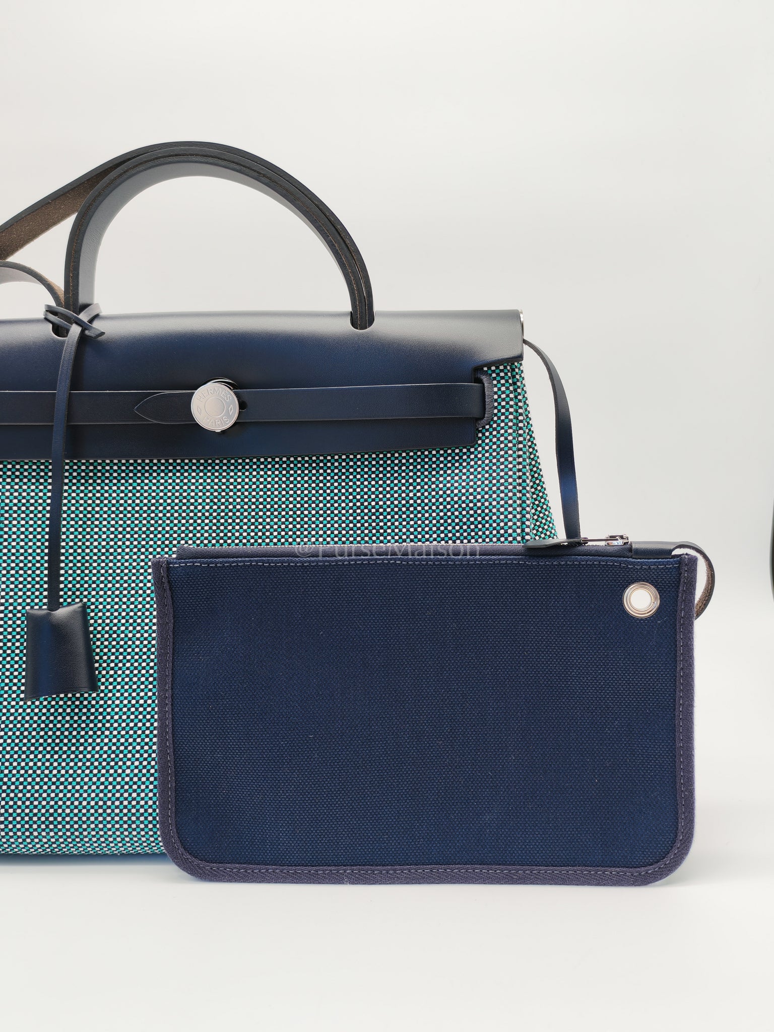 Herbag Zip 31 Quadrille Blue Sapphire/Menthe Criss Viking Canvas in Palladium Hardware Stamp Z (2021) | Purse Maison Luxury Bags Shop