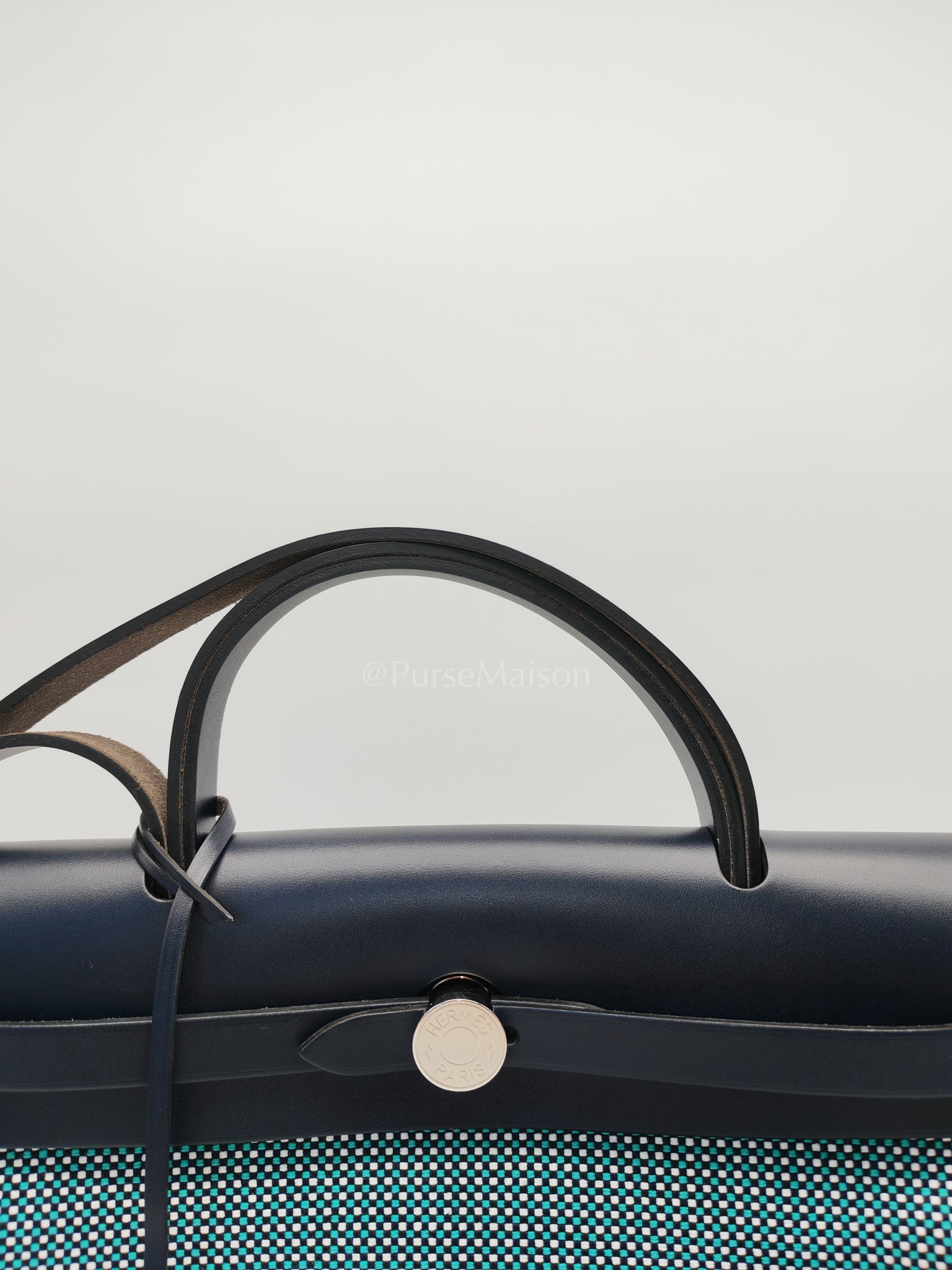 Herbag Zip 31 Quadrille Blue Sapphire/Menthe Criss Viking Canvas in Palladium Hardware Stamp Z (2021) | Purse Maison Luxury Bags Shop