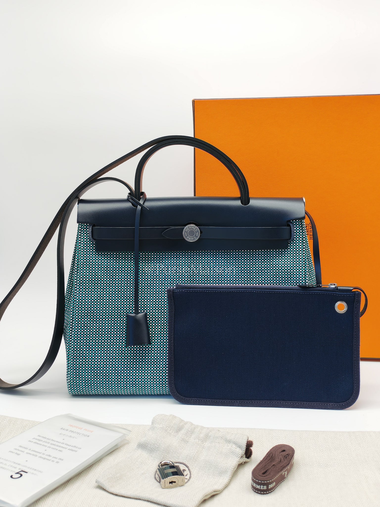 Herbag Zip 31 Quadrille Blue Sapphire/Menthe Criss Viking Canvas in Palladium Hardware Stamp Z (2021) | Purse Maison Luxury Bags Shop