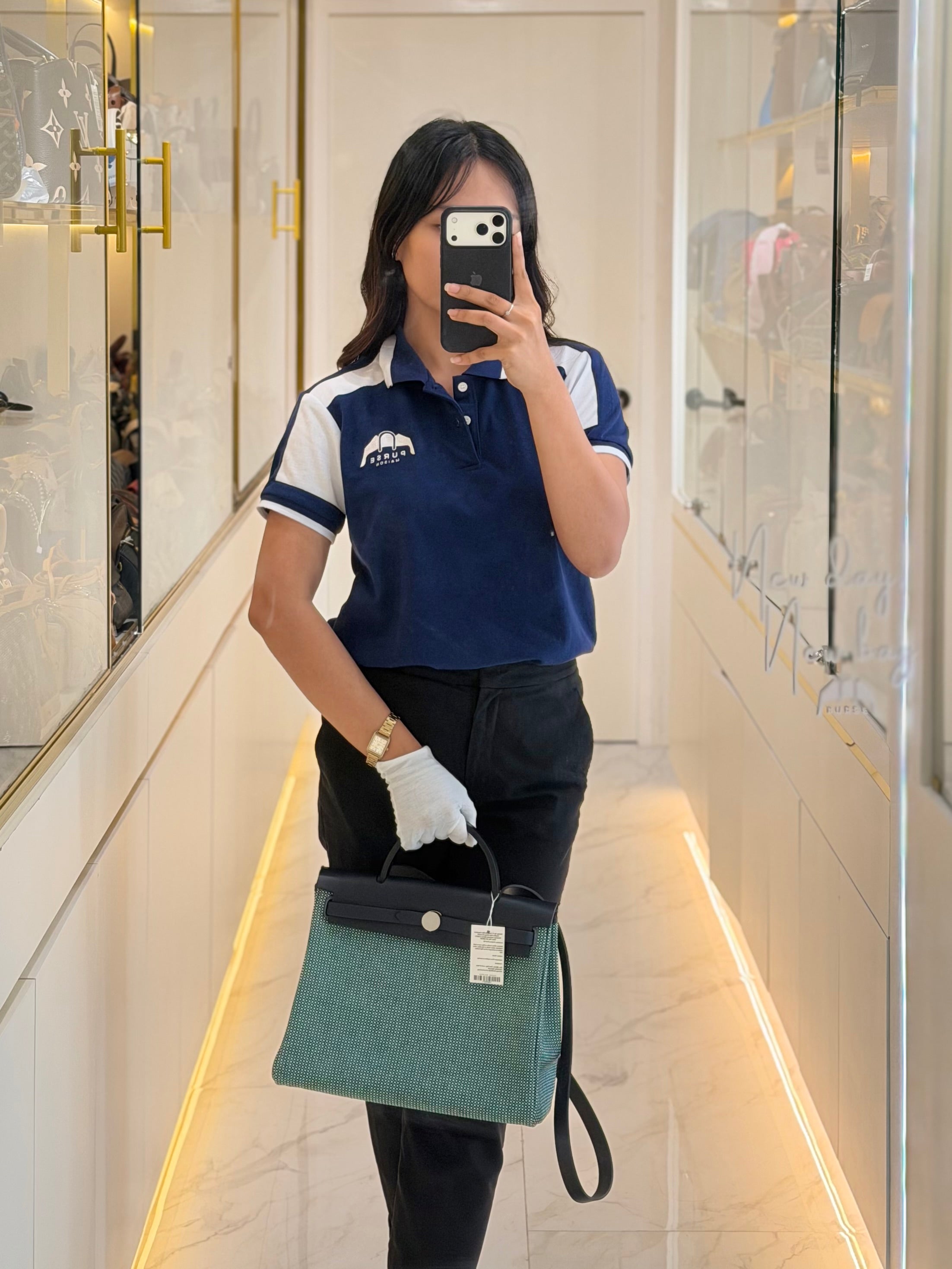 Herbag Zip 31 Quadrille Blue Sapphire/Menthe Criss Viking Canvas in Palladium Hardware Stamp Z (2021) | Purse Maison Luxury Bags Shop