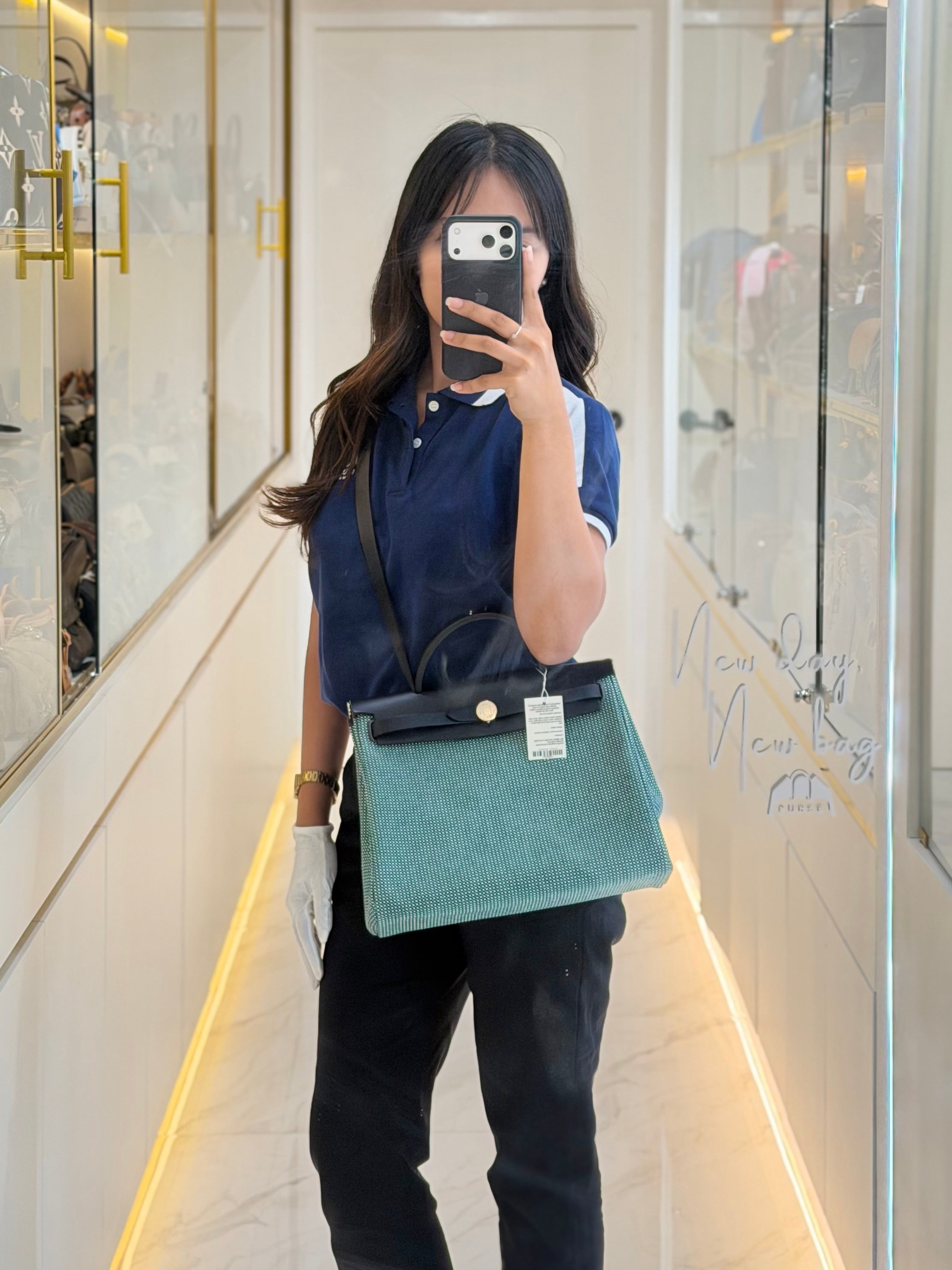 Herbag Zip 31 Quadrille Blue Sapphire/Menthe Criss Viking Canvas in Palladium Hardware Stamp Z (2021) | Purse Maison Luxury Bags Shop