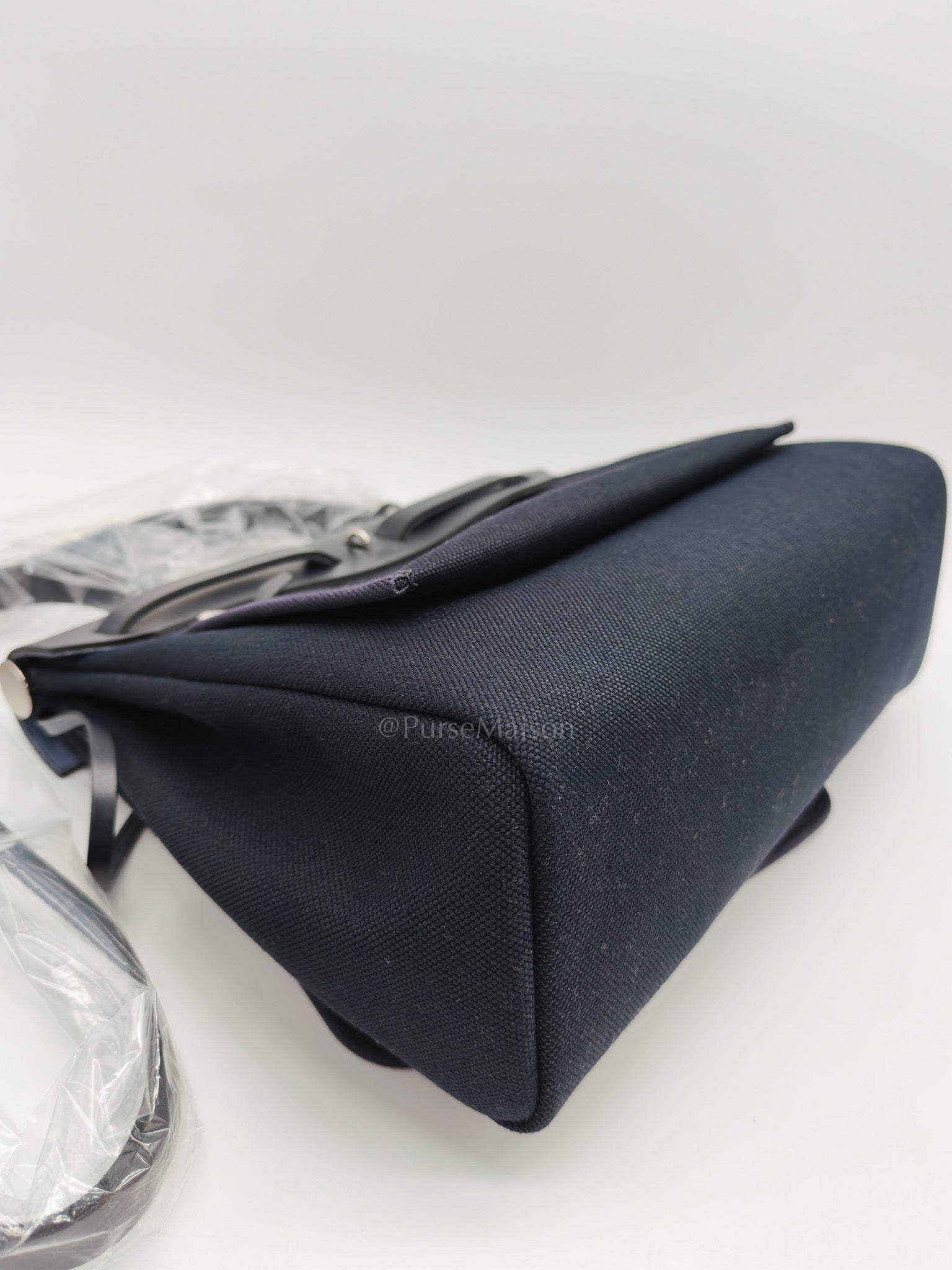 Herbag Zip 31 Toile Militaire/Vache Hunter Blue Indigo in Palladium Hardware Stamp G(2026) | Purse Maison Luxury Bags Shop