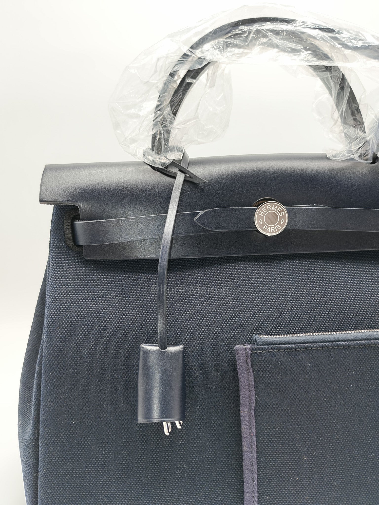Herbag Zip 31 Toile Militaire/Vache Hunter Blue Indigo in Palladium Hardware Stamp G(2026) | Purse Maison Luxury Bags Shop
