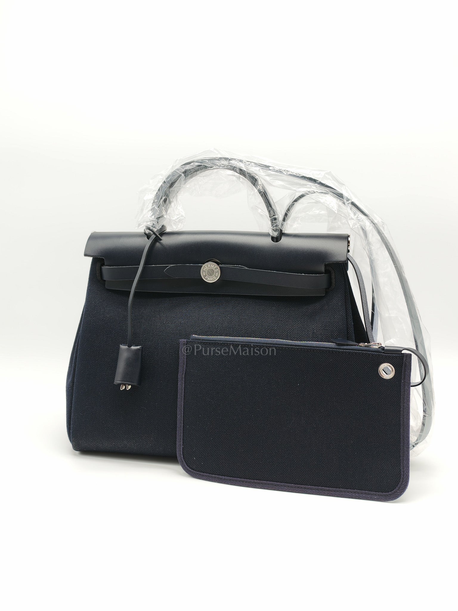 Herbag Zip 31 Toile Militaire/Vache Hunter Blue Indigo in Palladium Hardware Stamp G(2026) | Purse Maison Luxury Bags Shop