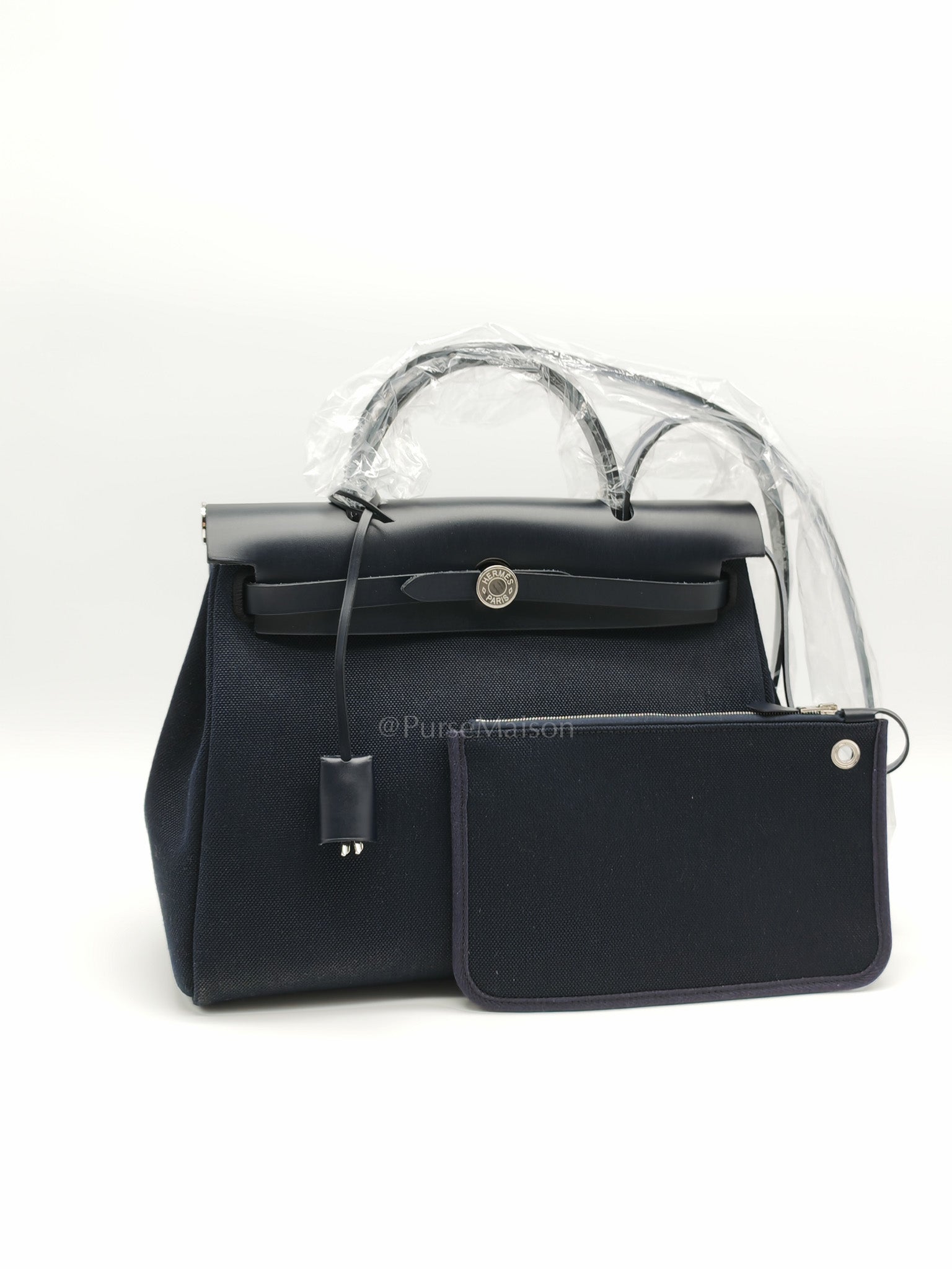 Herbag Zip 31 Toile Militaire/Vache Hunter Blue Indigo in Palladium Hardware Stamp G(2026) | Purse Maison Luxury Bags Shop
