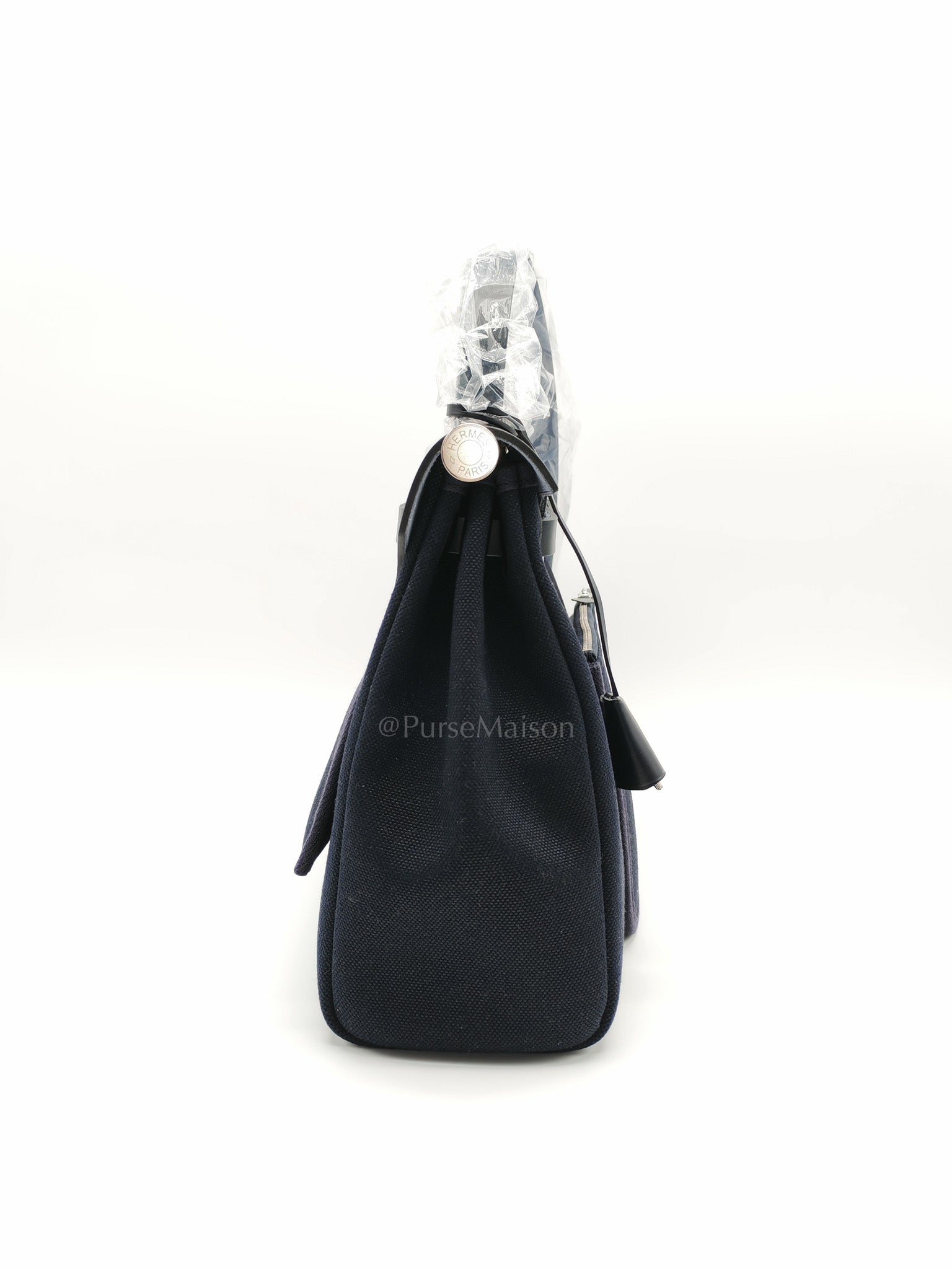 Herbag Zip 31 Toile Militaire/Vache Hunter Blue Indigo in Palladium Hardware Stamp G(2026) | Purse Maison Luxury Bags Shop