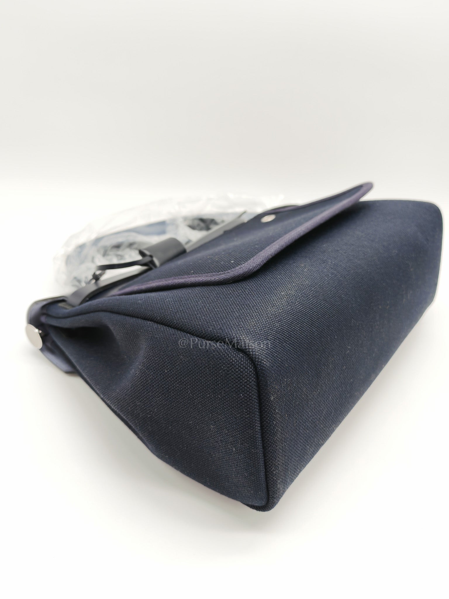 Herbag Zip 31 Toile Militaire/Vache Hunter Blue Indigo in Palladium Hardware Stamp G(2026) | Purse Maison Luxury Bags Shop