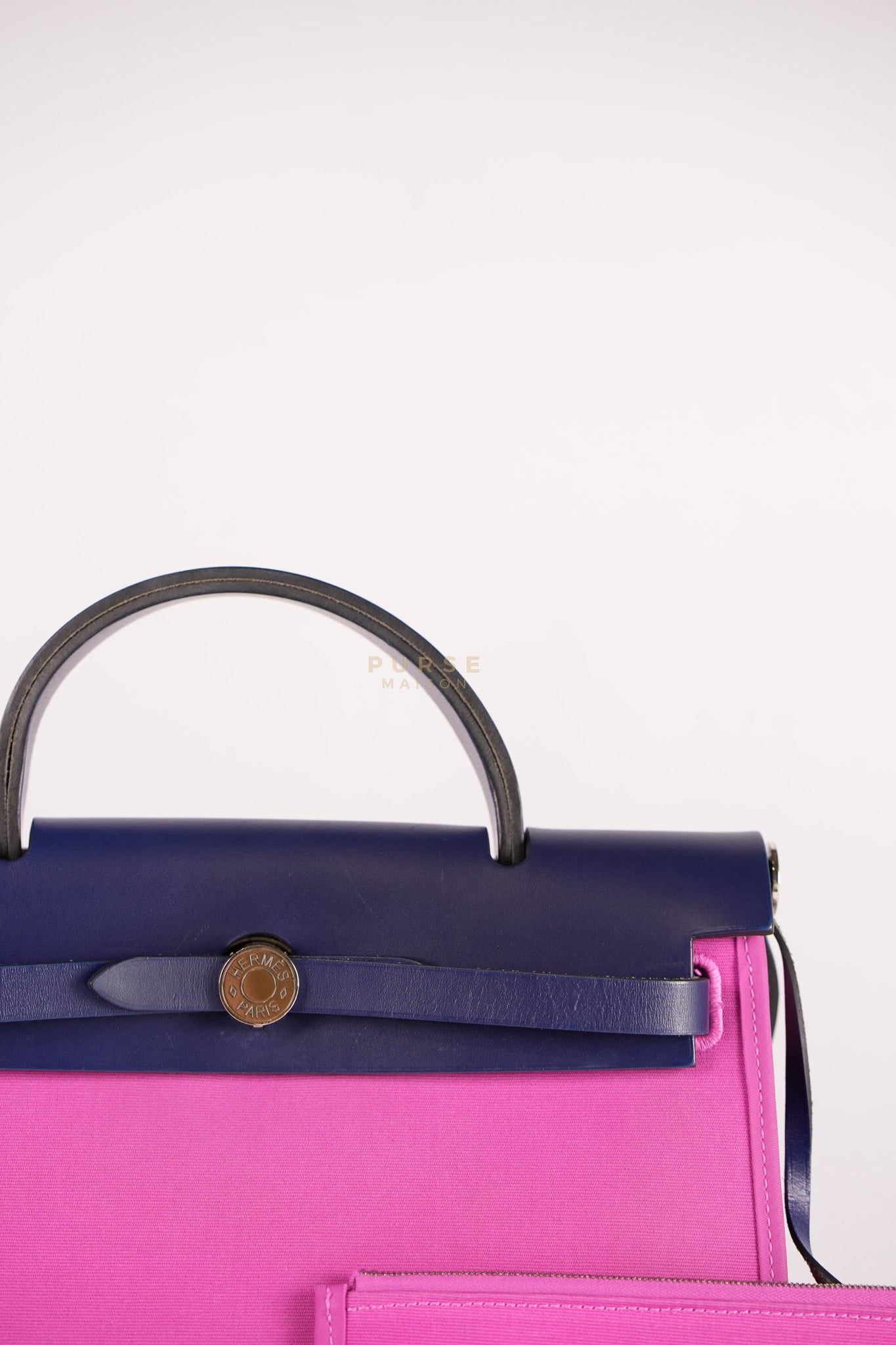 Herbag Zip 31 Vache Hunter Toile Officier Magnolia/Bleu Saphir and Palladium Hardware Stamp Y (2020) | Purse Maison Luxury Bags Shop