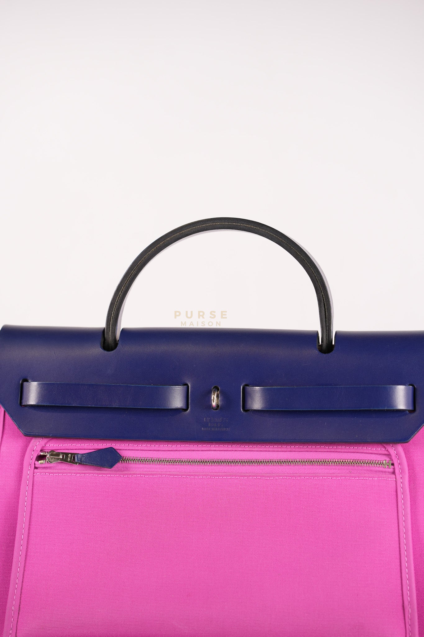 Herbag Zip 31 Vache Hunter Toile Officier Magnolia/Bleu Saphir and Palladium Hardware Stamp Y (2020) | Purse Maison Luxury Bags Shop