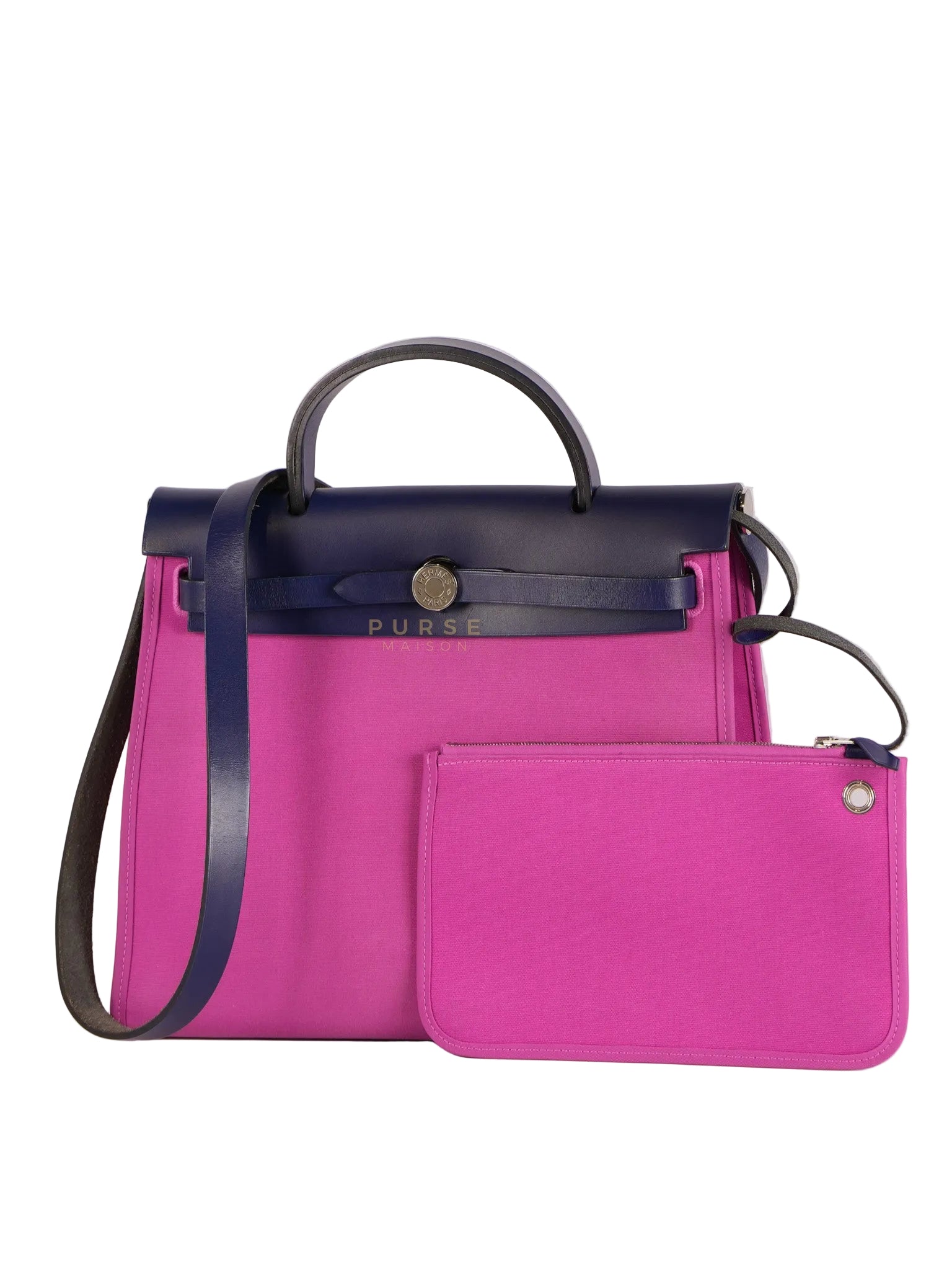 Herbag Zip 31 Vache Hunter Toile Officier Magnolia/Bleu Saphir and Palladium Hardware Stamp Y (2020) | Purse Maison Luxury Bags Shop