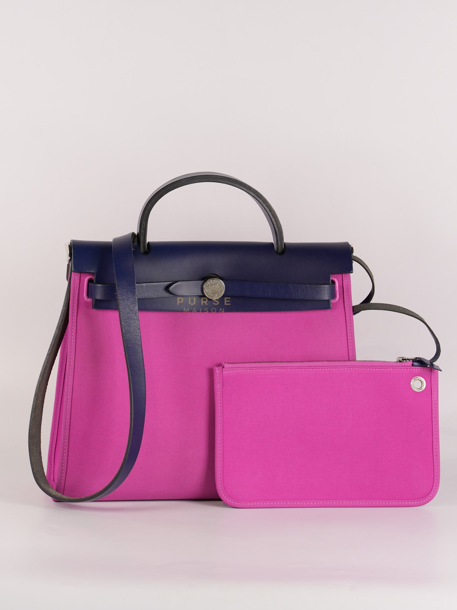 Herbag Zip 31 Vache Hunter Toile Officier Magnolia/Bleu Saphir and Palladium Hardware Stamp Y (2020) | Purse Maison Luxury Bags Shop