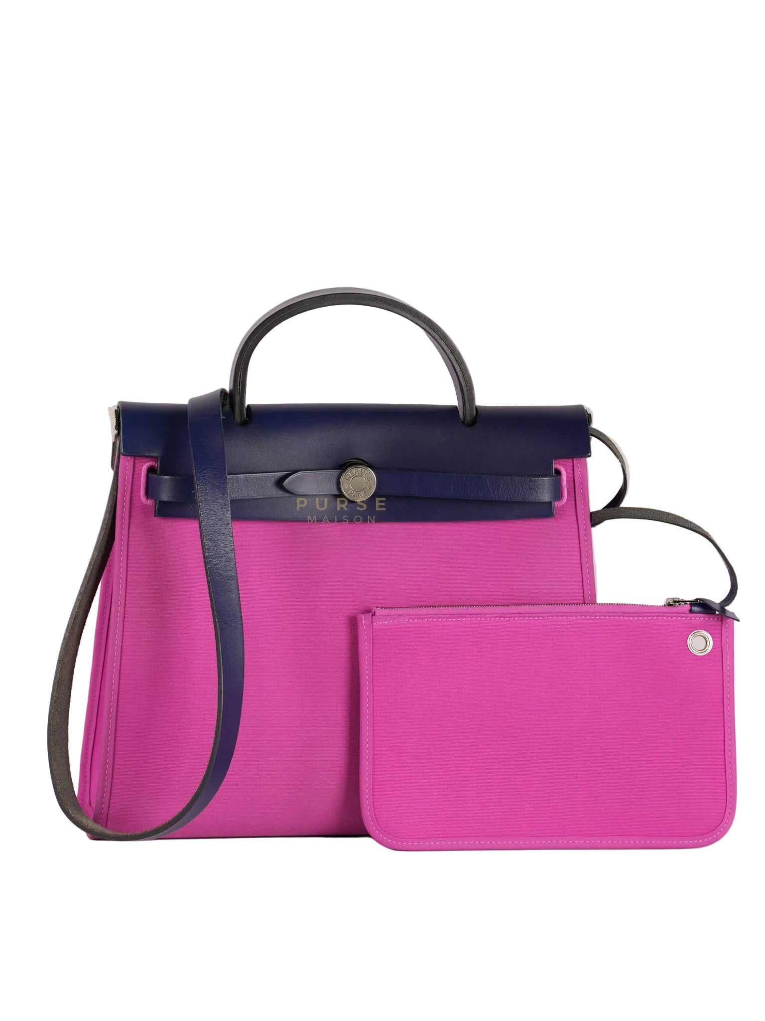 Herbag Zip 31 Vache Hunter Toile Officier Magnolia/Bleu Saphir and Palladium Hardware Stamp Y (2020) | Purse Maison Luxury Bags Shop