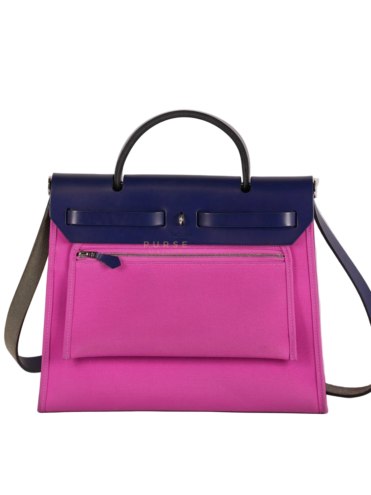 Herbag Zip 31 Vache Hunter Toile Officier Magnolia/Bleu Saphir and Palladium Hardware Stamp Y (2020) | Purse Maison Luxury Bags Shop