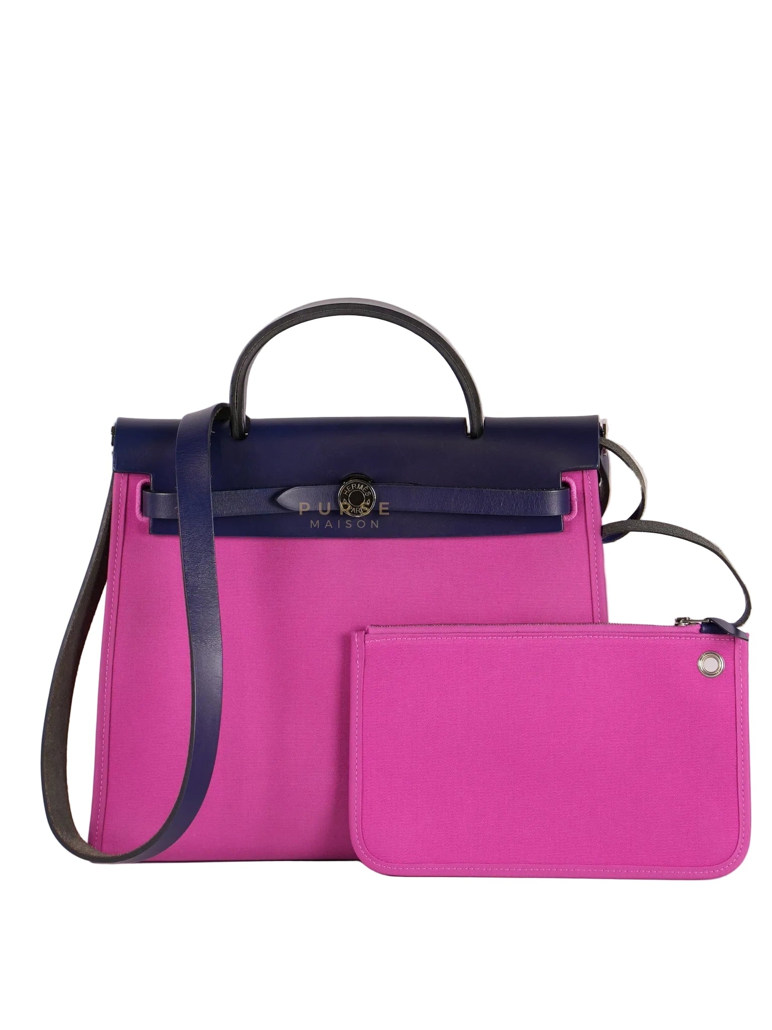 Herbag Zip 31 Vache Hunter Toile Officier Magnolia/Bleu Saphir and Palladium Hardware Stamp Y (2020) | Purse Maison Luxury Bags Shop